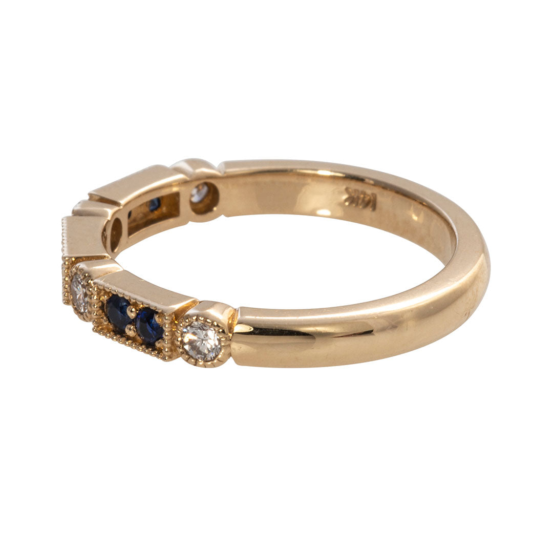 Sapphire & Diamond 14K Yellow Gold Milgrain Band