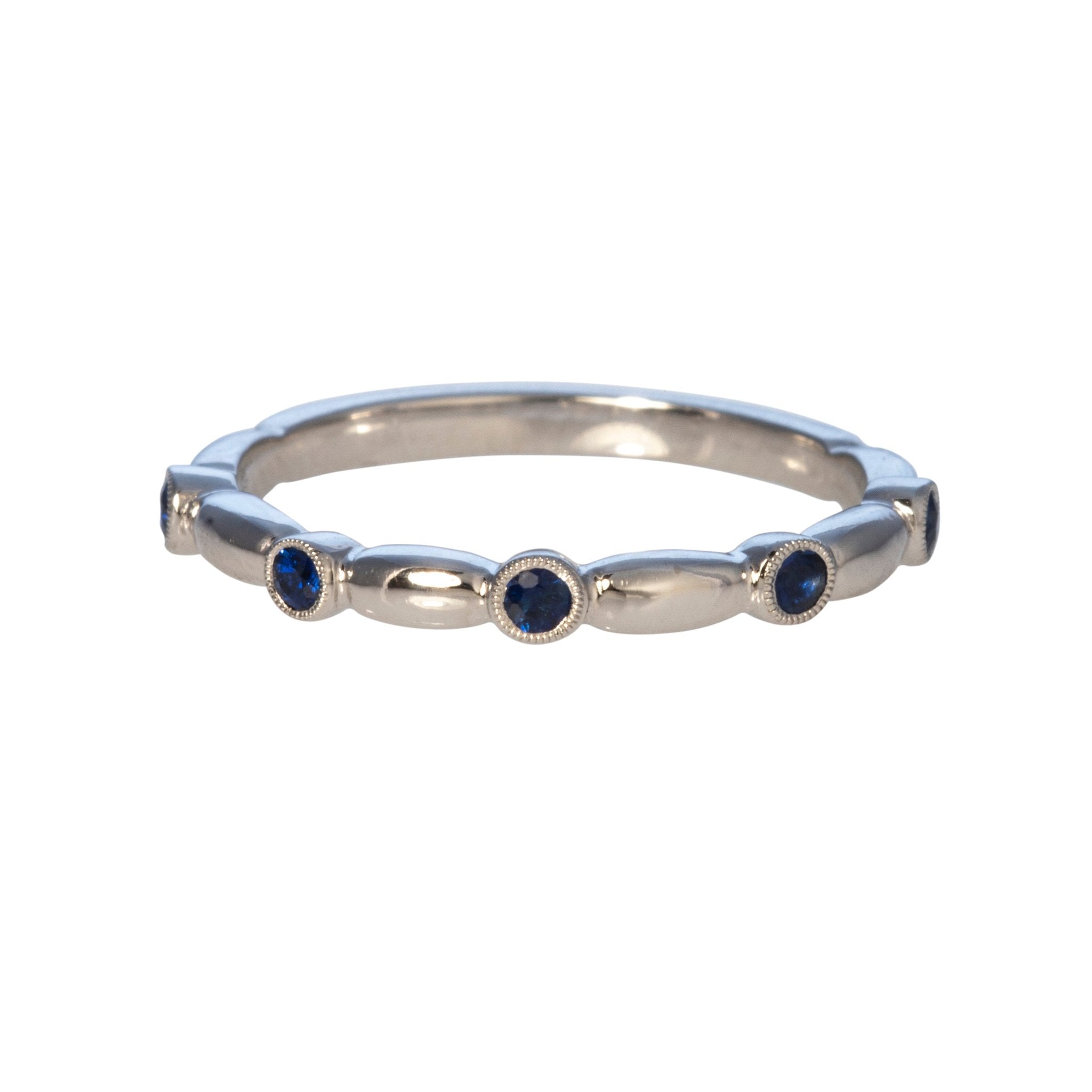 Sapphire Bezel Station Halfway 14K White Gold Band