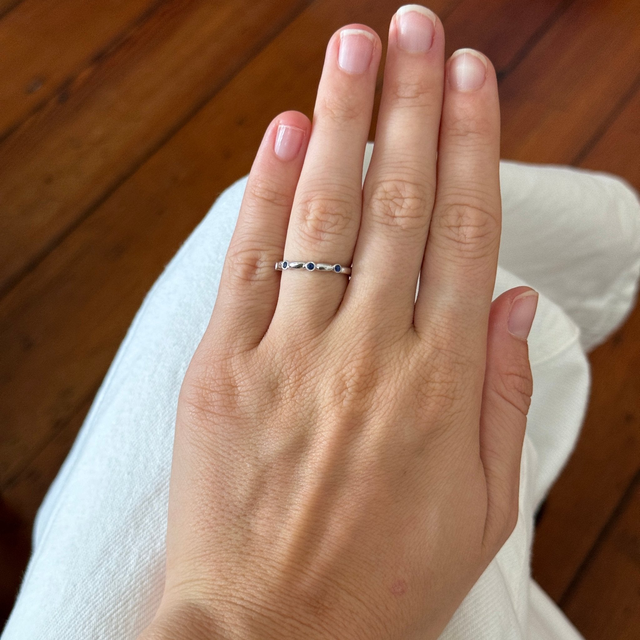 Sapphire Bezel Station Halfway 14K White Gold Band