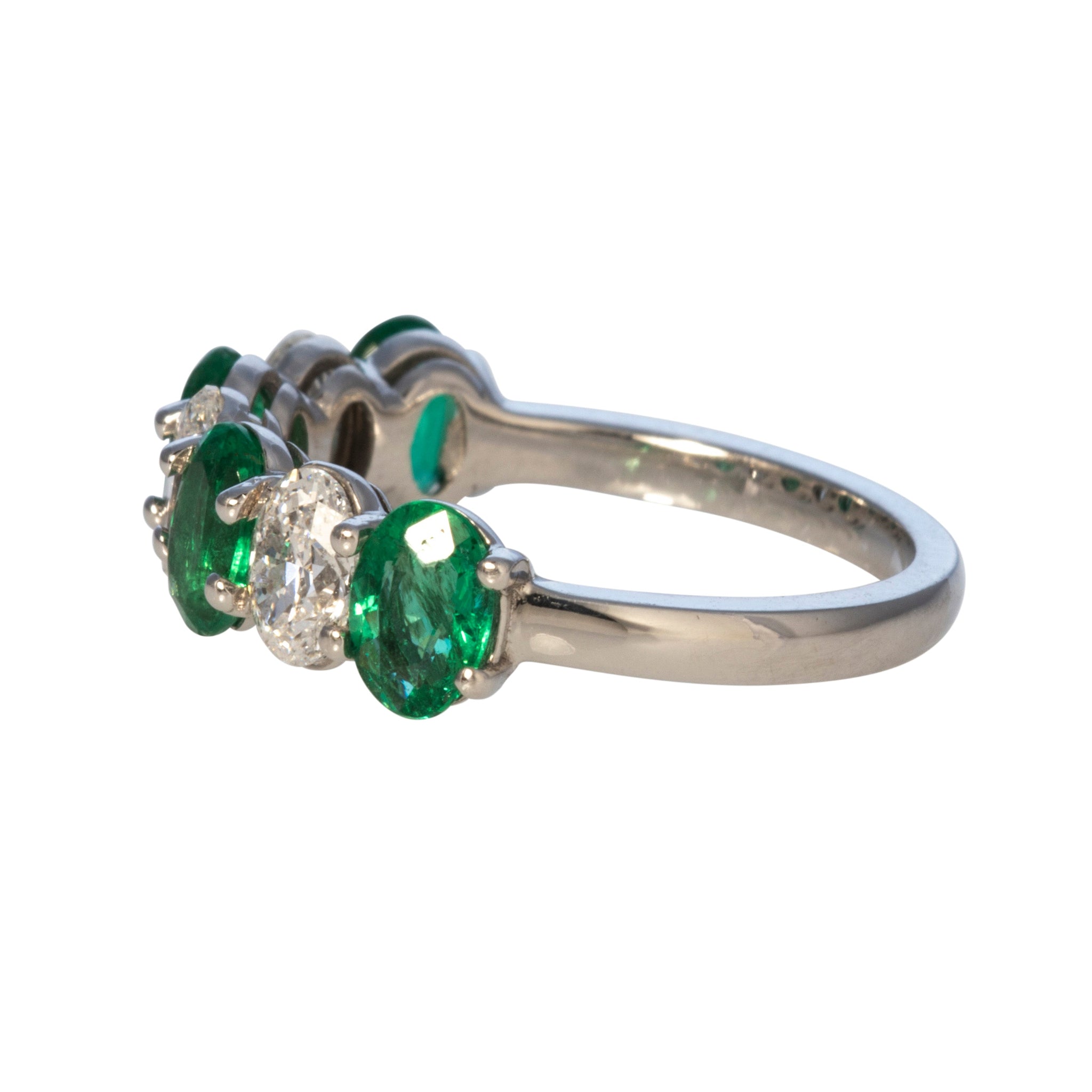 Oval Emerald & Diamond 7-Stone 18K White Gold Band