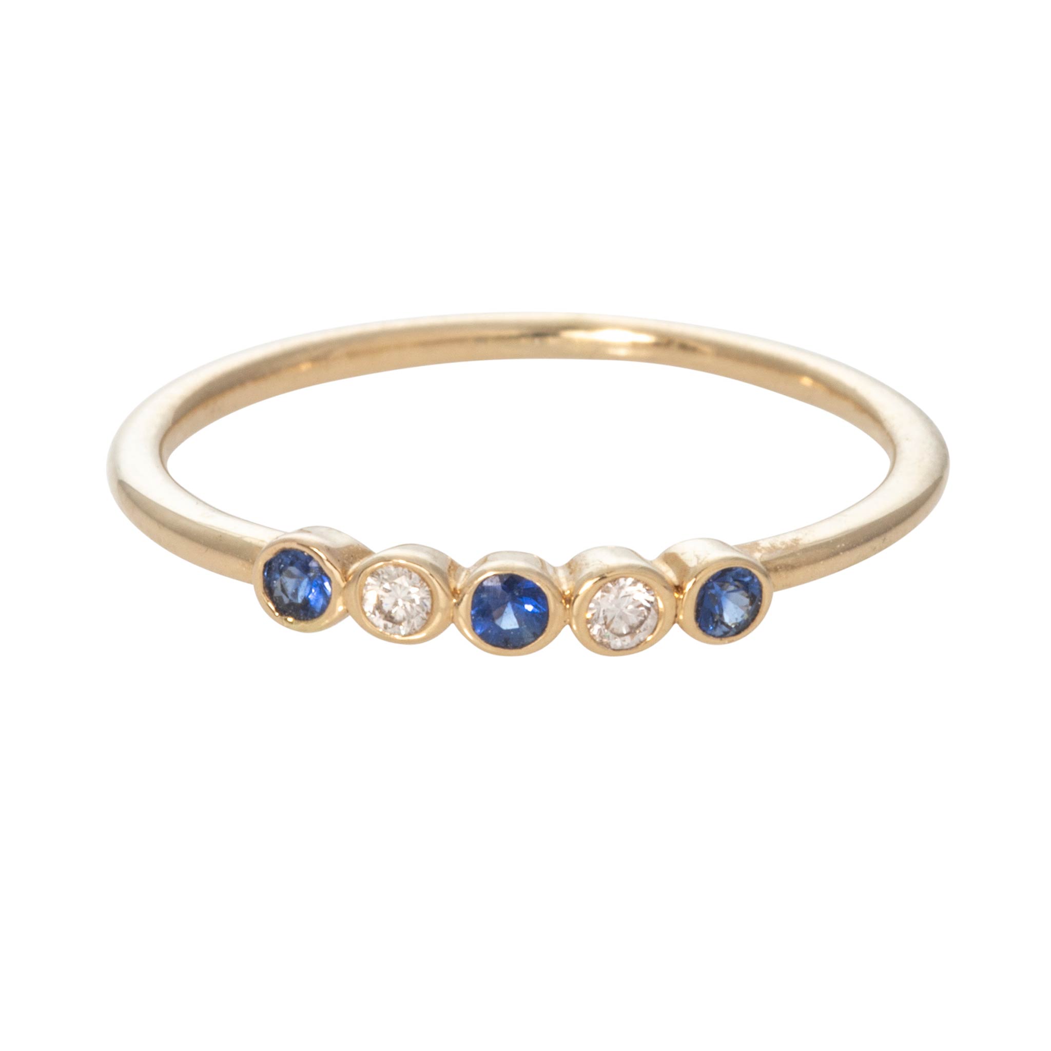 Sapphire & Diamond 5-Stone Bezel 14K Yellow Gold Band