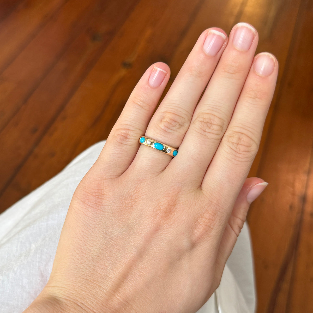 Oval Turquoise & Diamond 14K Yellow Gold Eternity Band