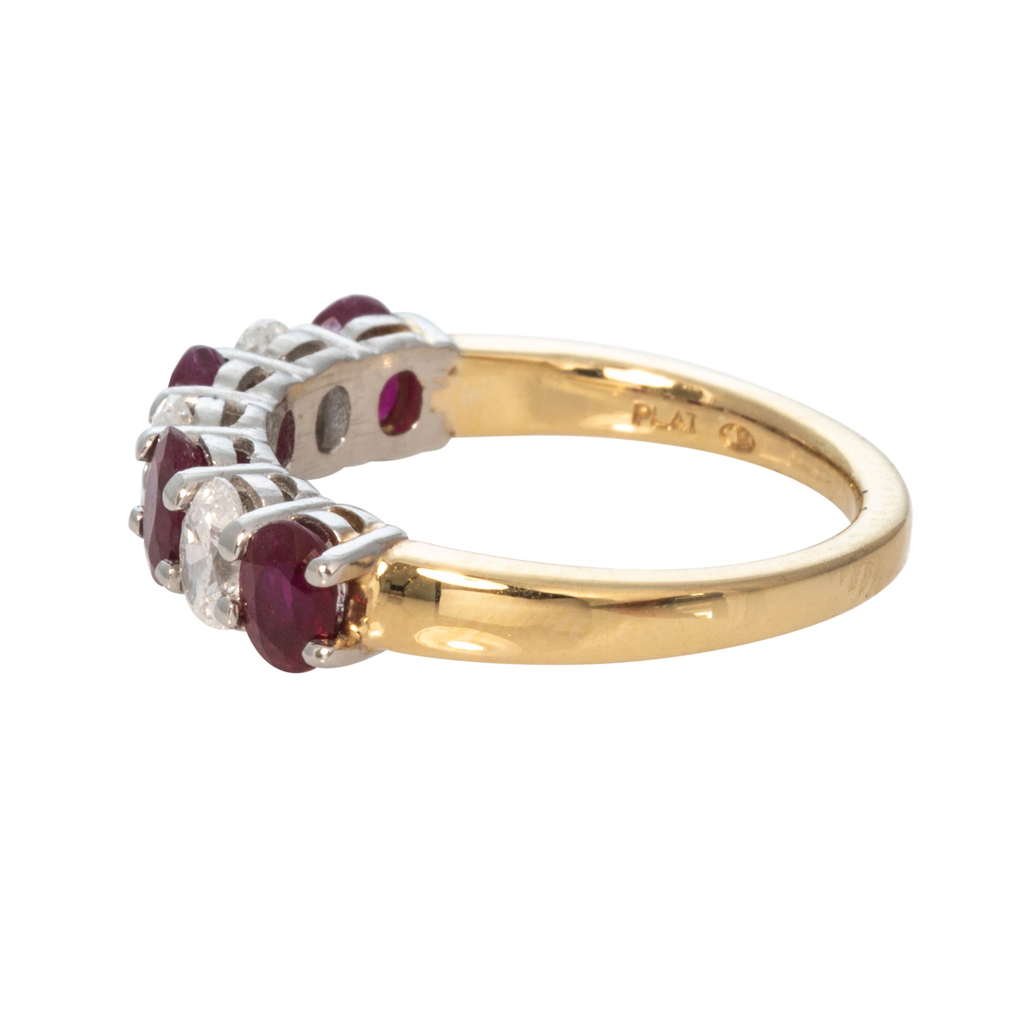 Oval Ruby & Diamond Platinum 18K Yellow Gold Band