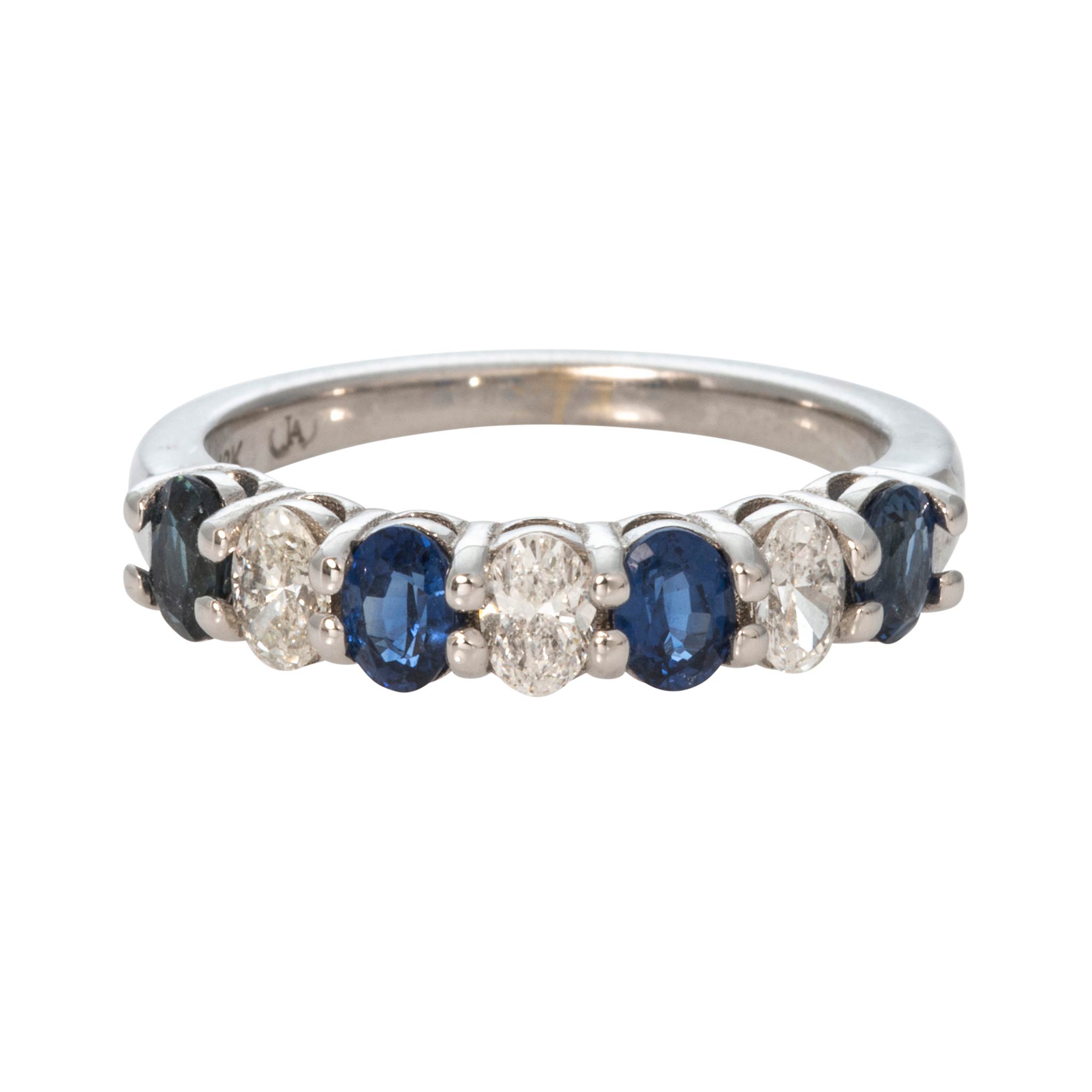 Oval Sapphire & Diamond 18K White Gold Band
