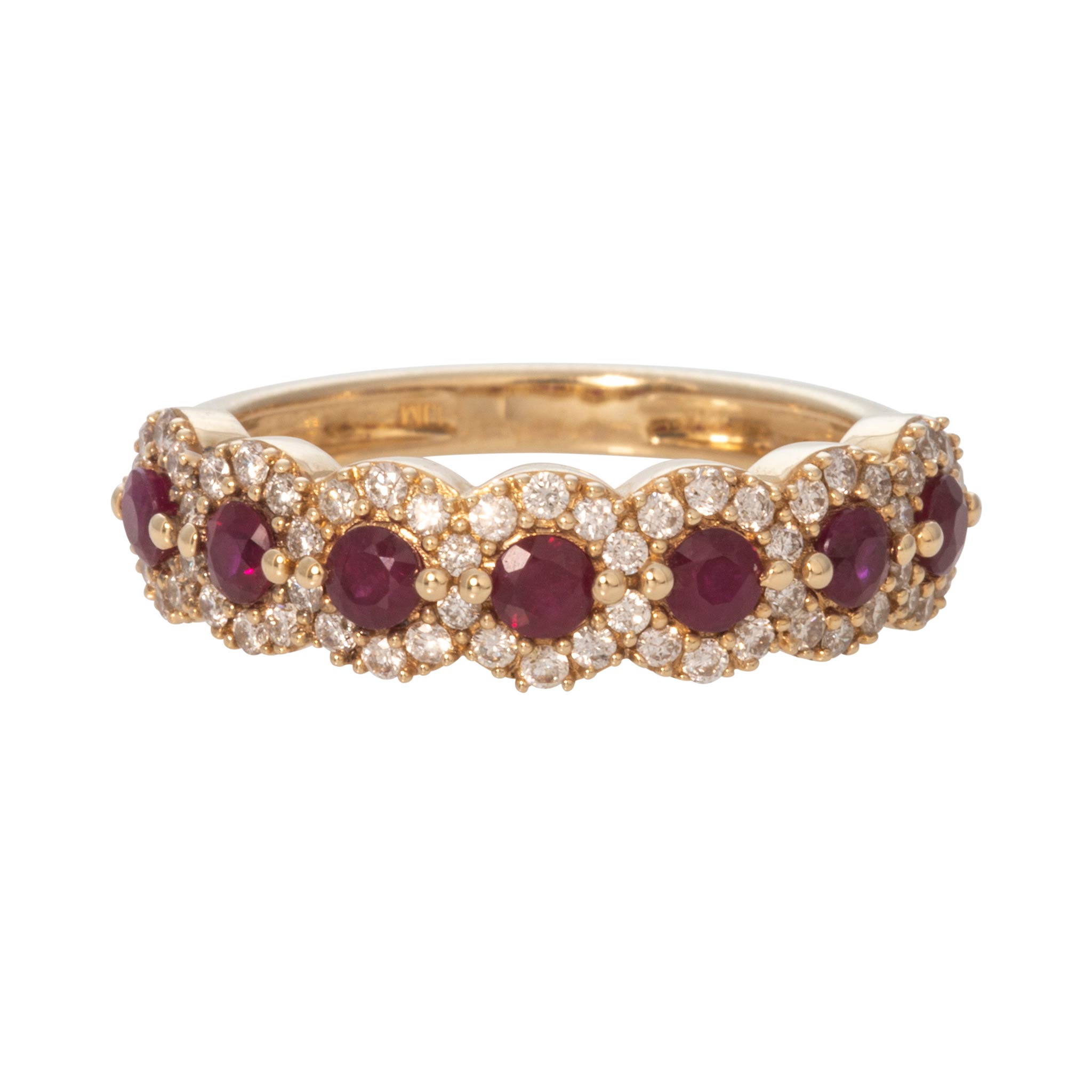 Ruby & Diamond Halo Pavé 14K Yellow Gold Band