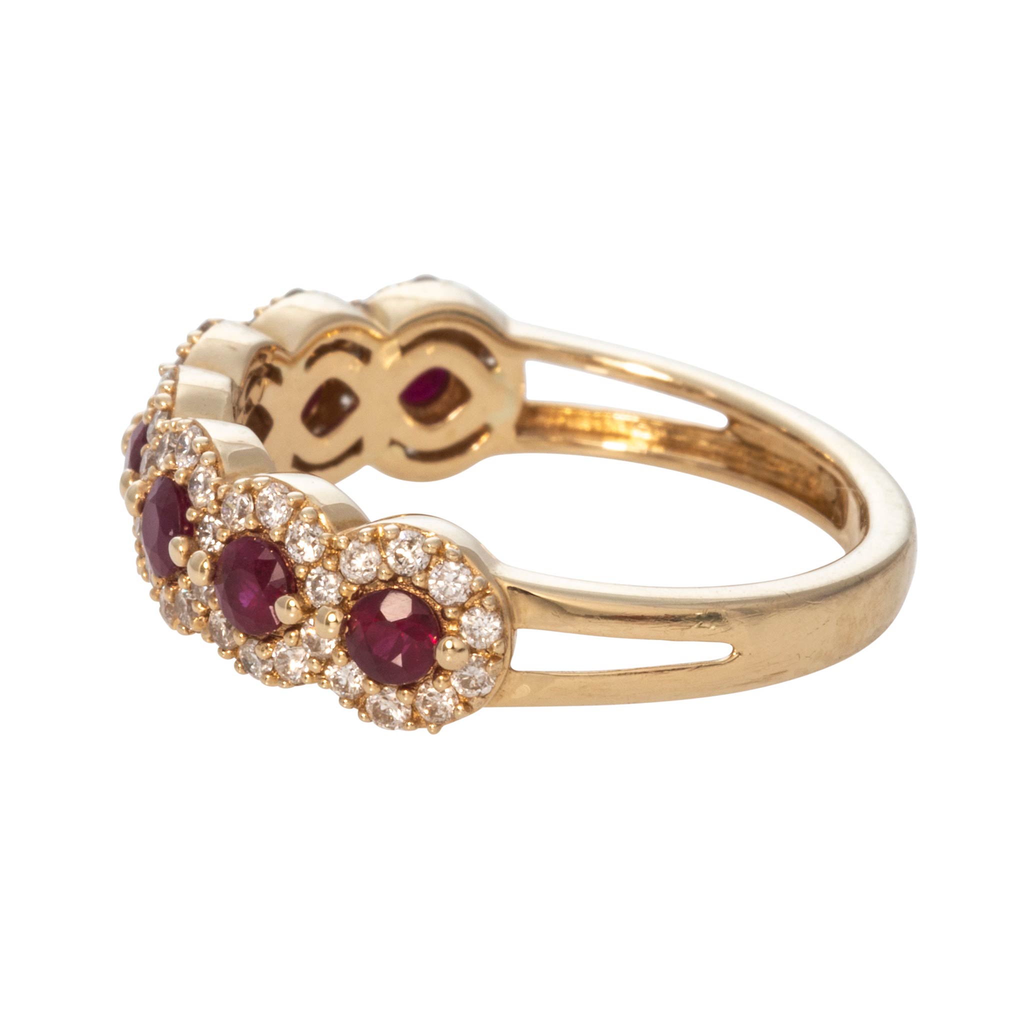 Ruby & Diamond Halo Pavé 14K Yellow Gold Band