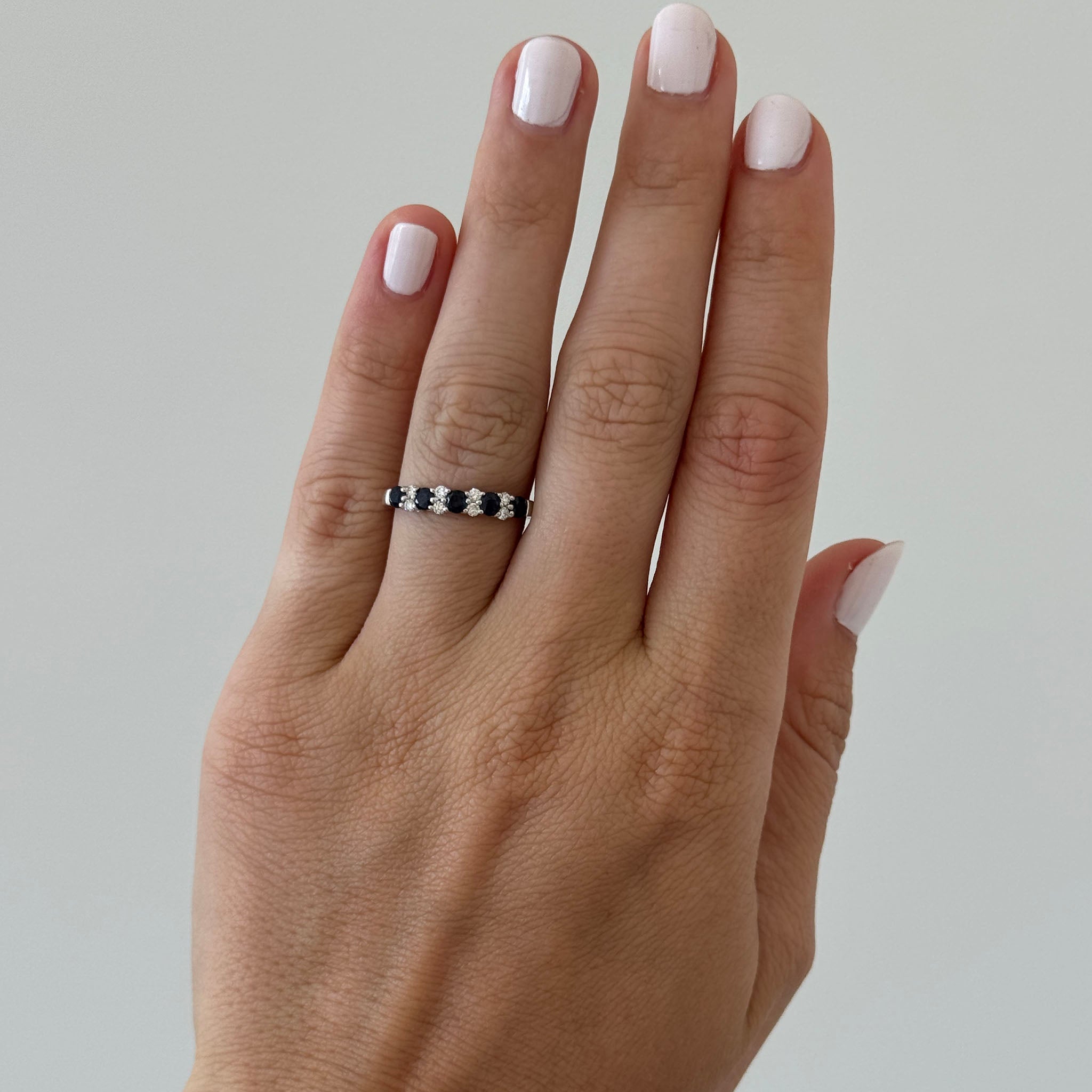 Sapphire 5-Stone & Diamond 14K White Gold Band