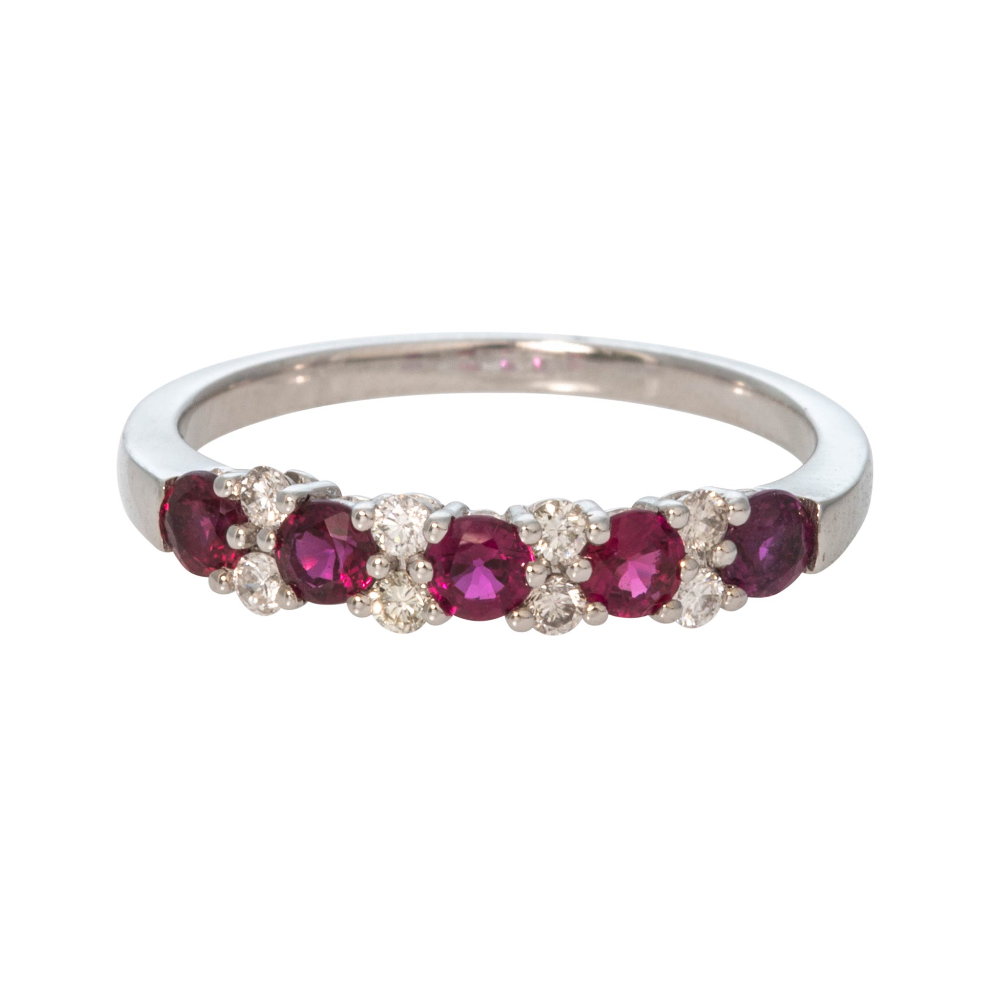 Ruby 5-Stone & Diamond 14K White Gold Band