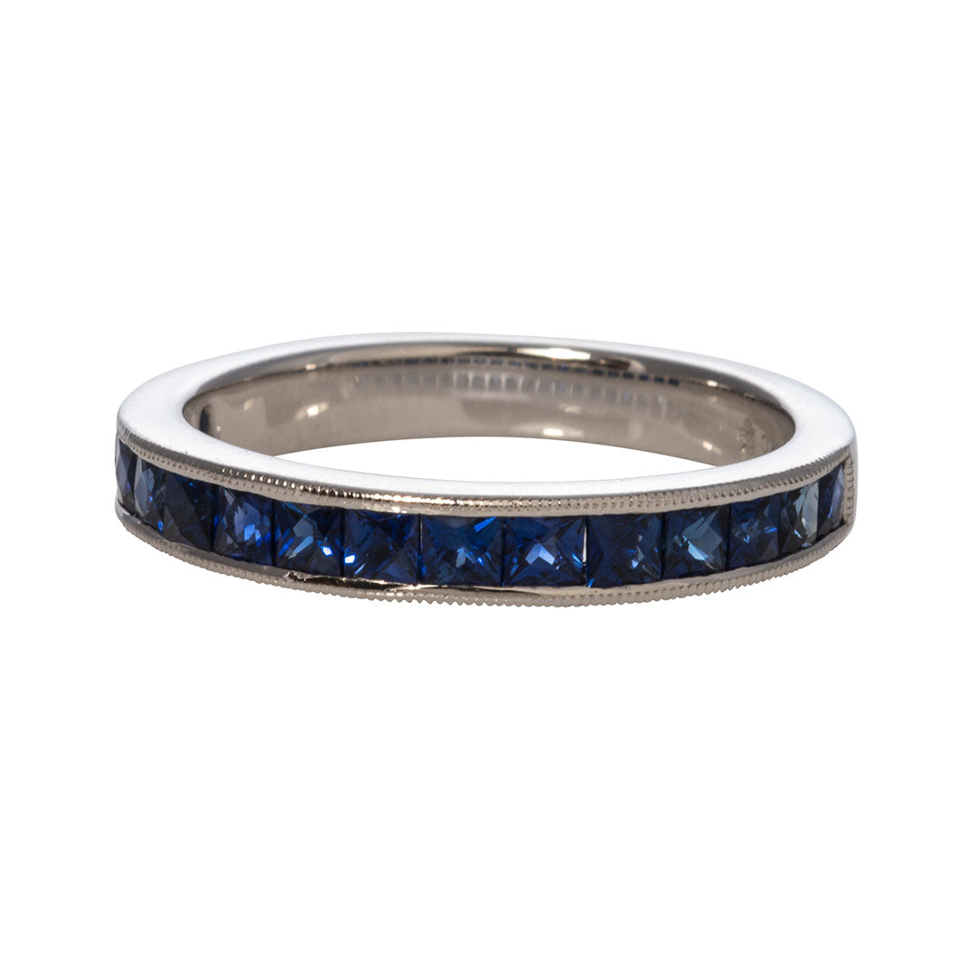 Princess-Cut Sapphire Channel-Set 14K White Gold Halfway Band