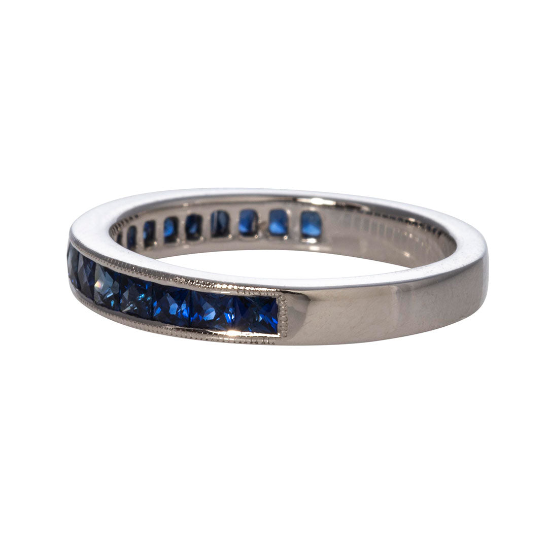 Princess-Cut Sapphire Channel-Set 14K White Gold Halfway Band