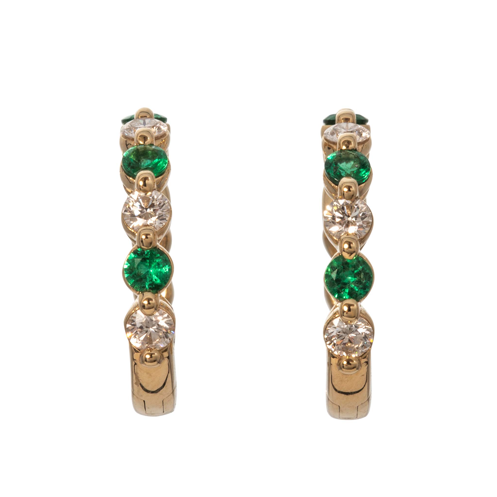 Emerald & Diamond 14K Yellow Gold Hoop Earrings