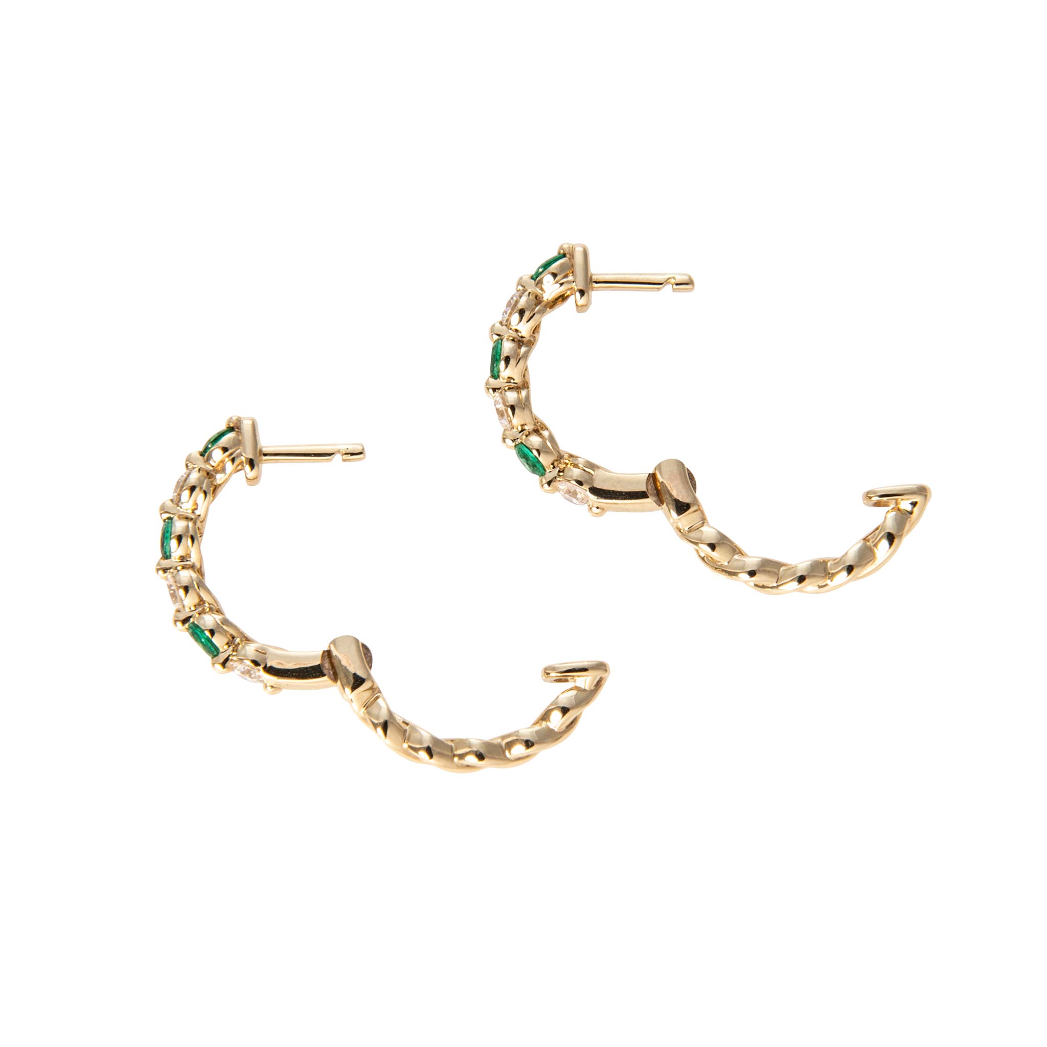 Emerald & Diamond 14K Yellow Gold Hoop Earrings