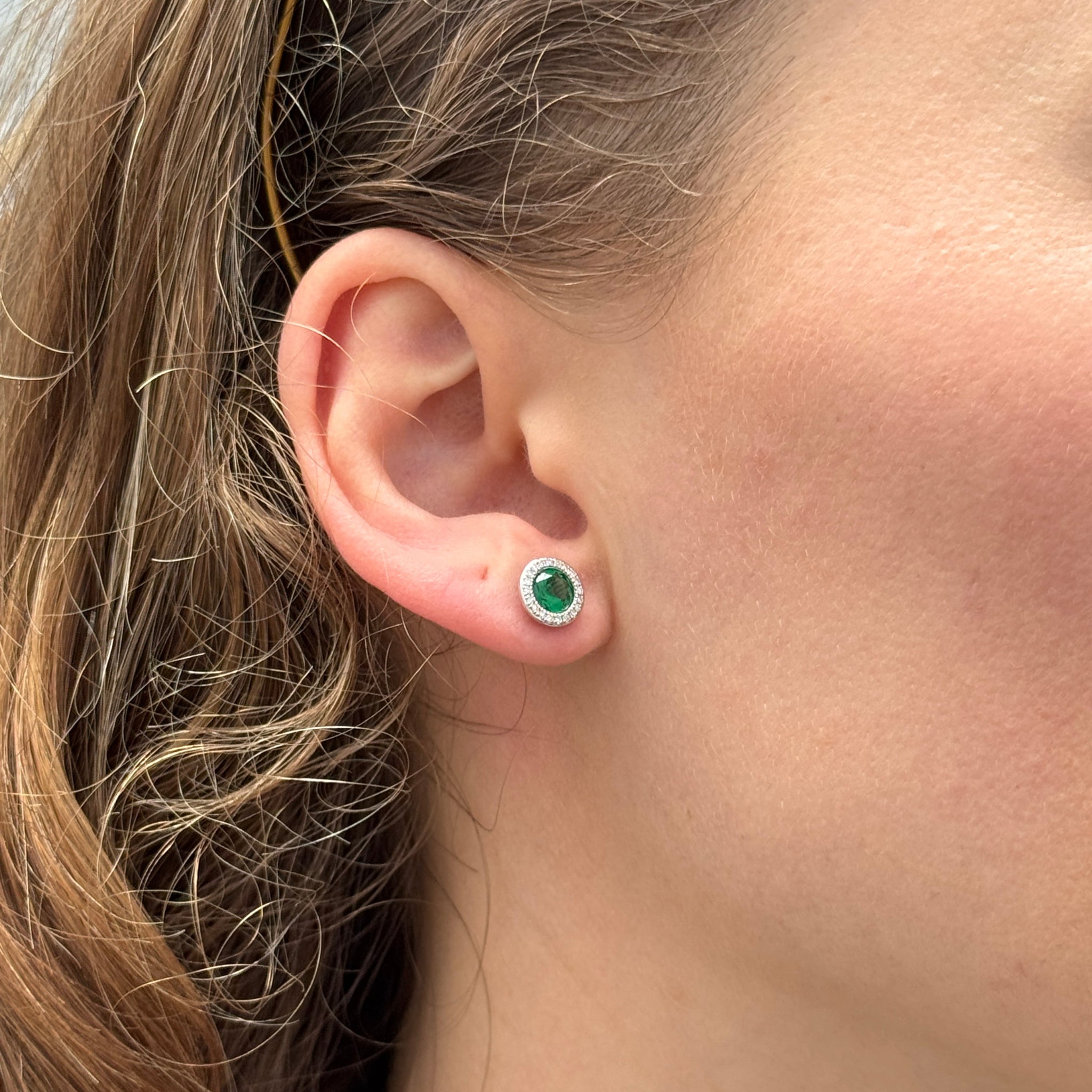 Green Sapphire & Diamond Halo 14K White Gold Martini Stud Earrings