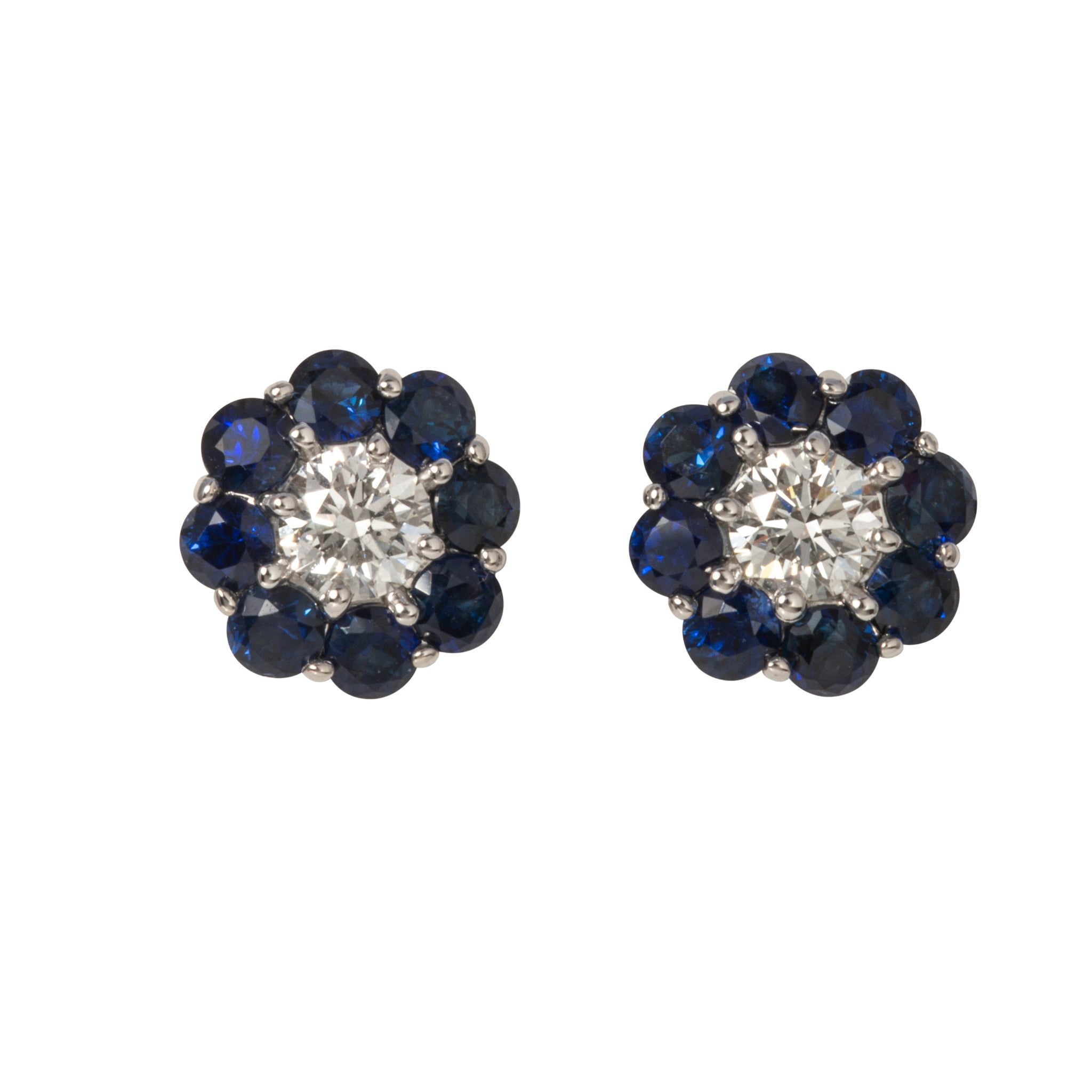 Blue Sapphire & Diamond 14K Gold Flower Stud Earrings