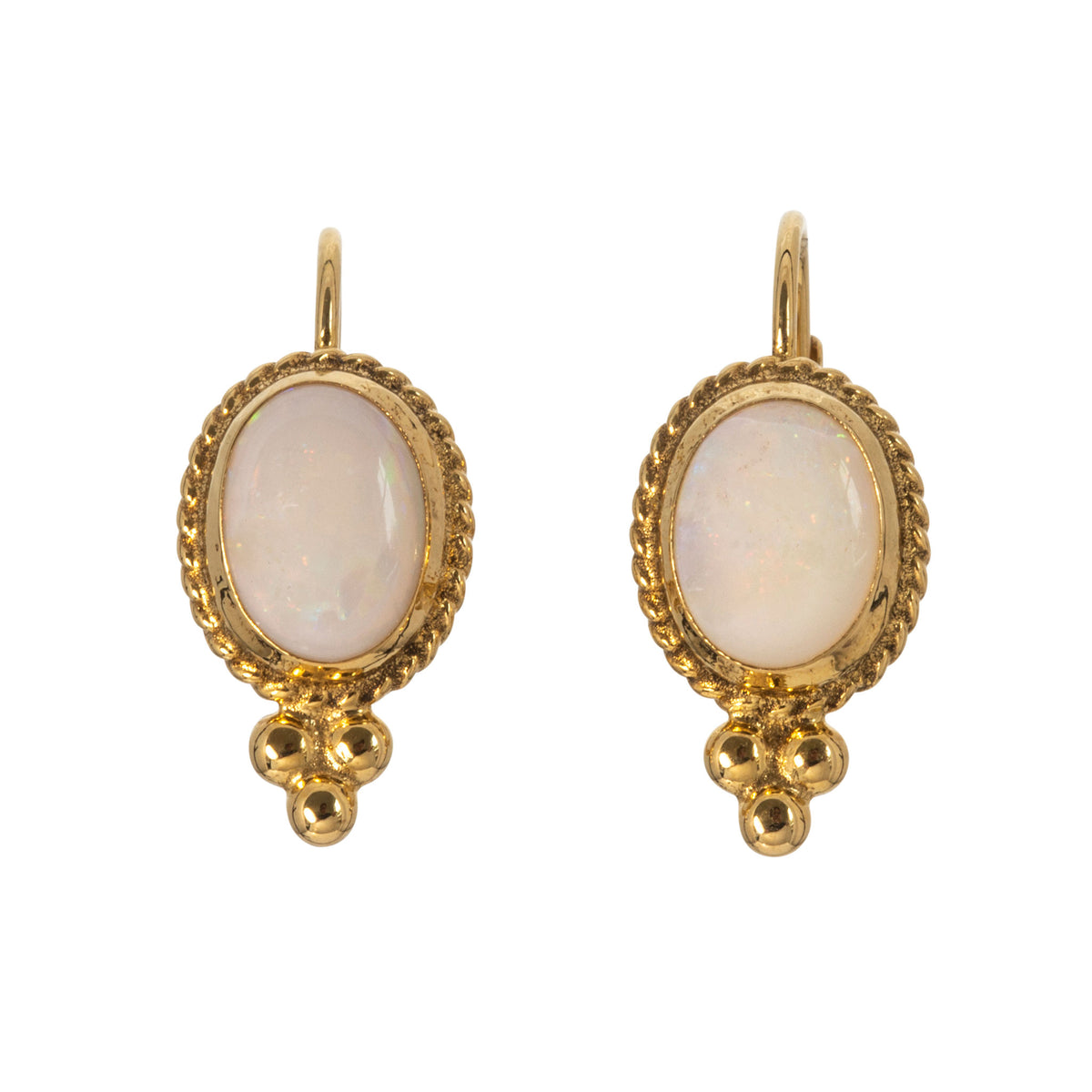 Cabochon Opal 14K Yellow Gold Leverback Earrings