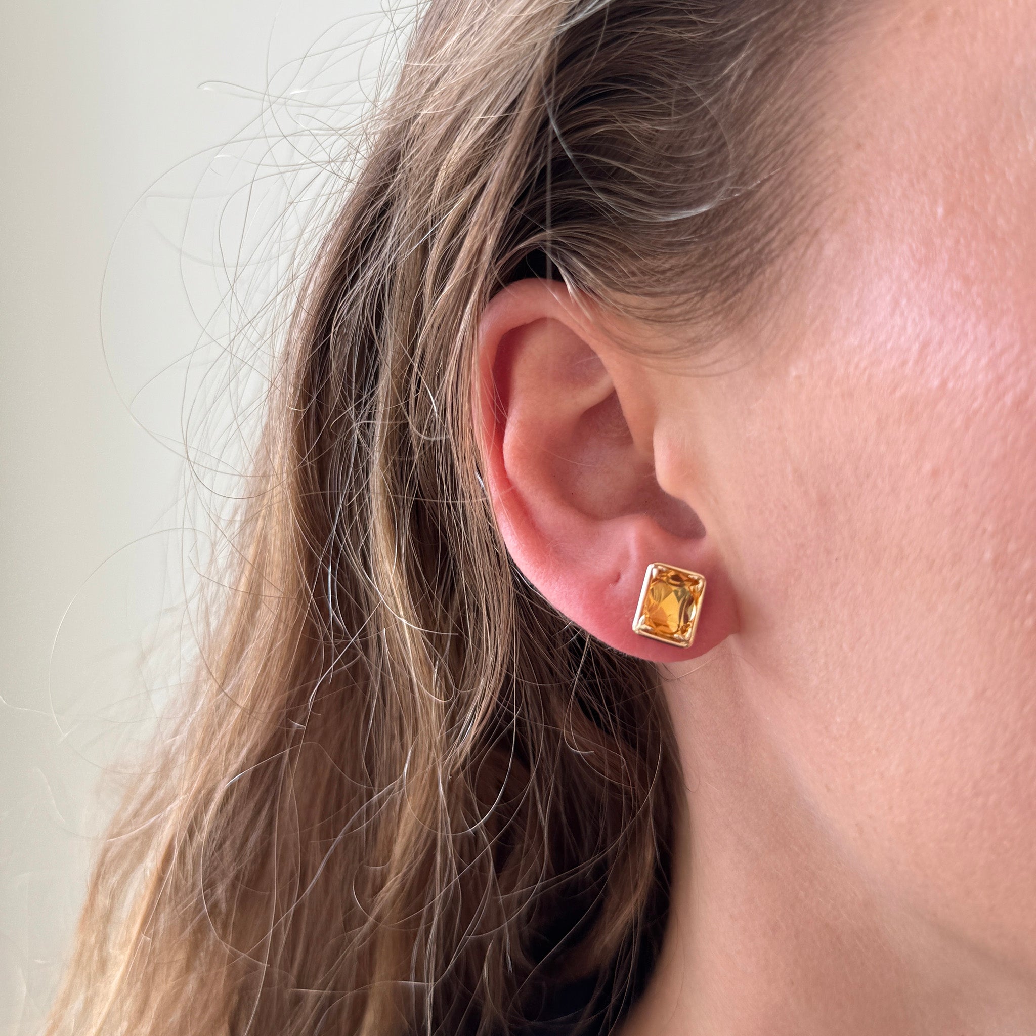 Citrine 14K Yellow Gold River Stud Earrings