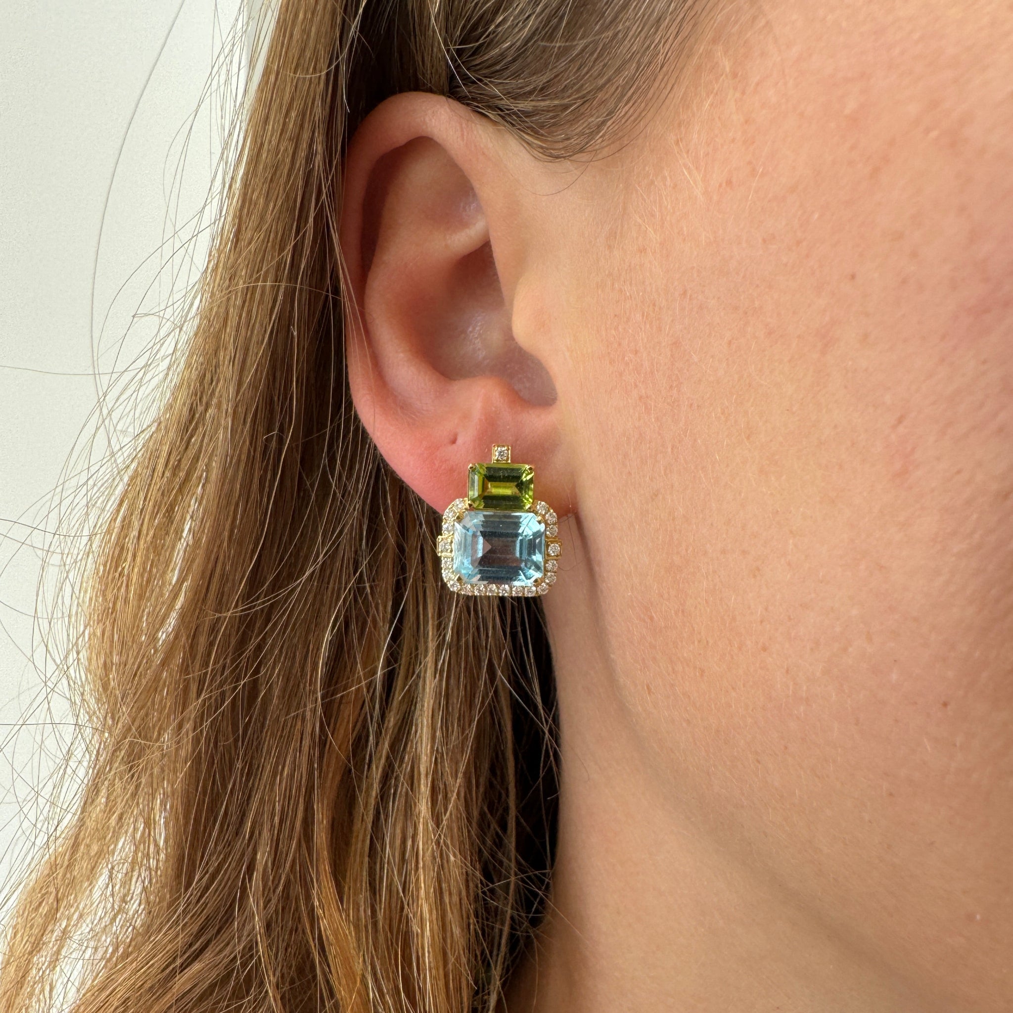 Goshwara 2-Stone Blue Topaz & Peridot 18K Gold Earrings