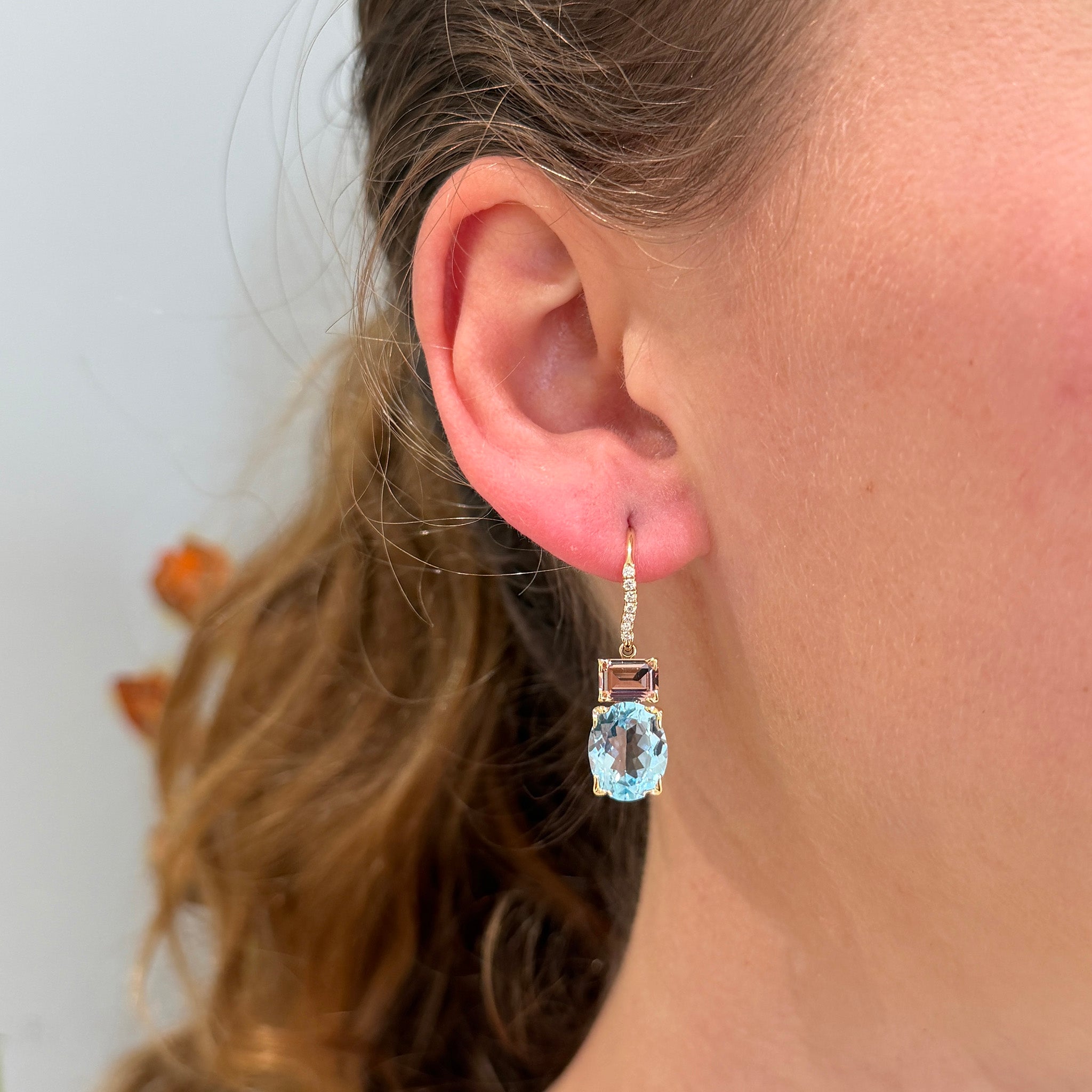 Blue Topaz & Pink Tourmaline 14K Gold River Earrings