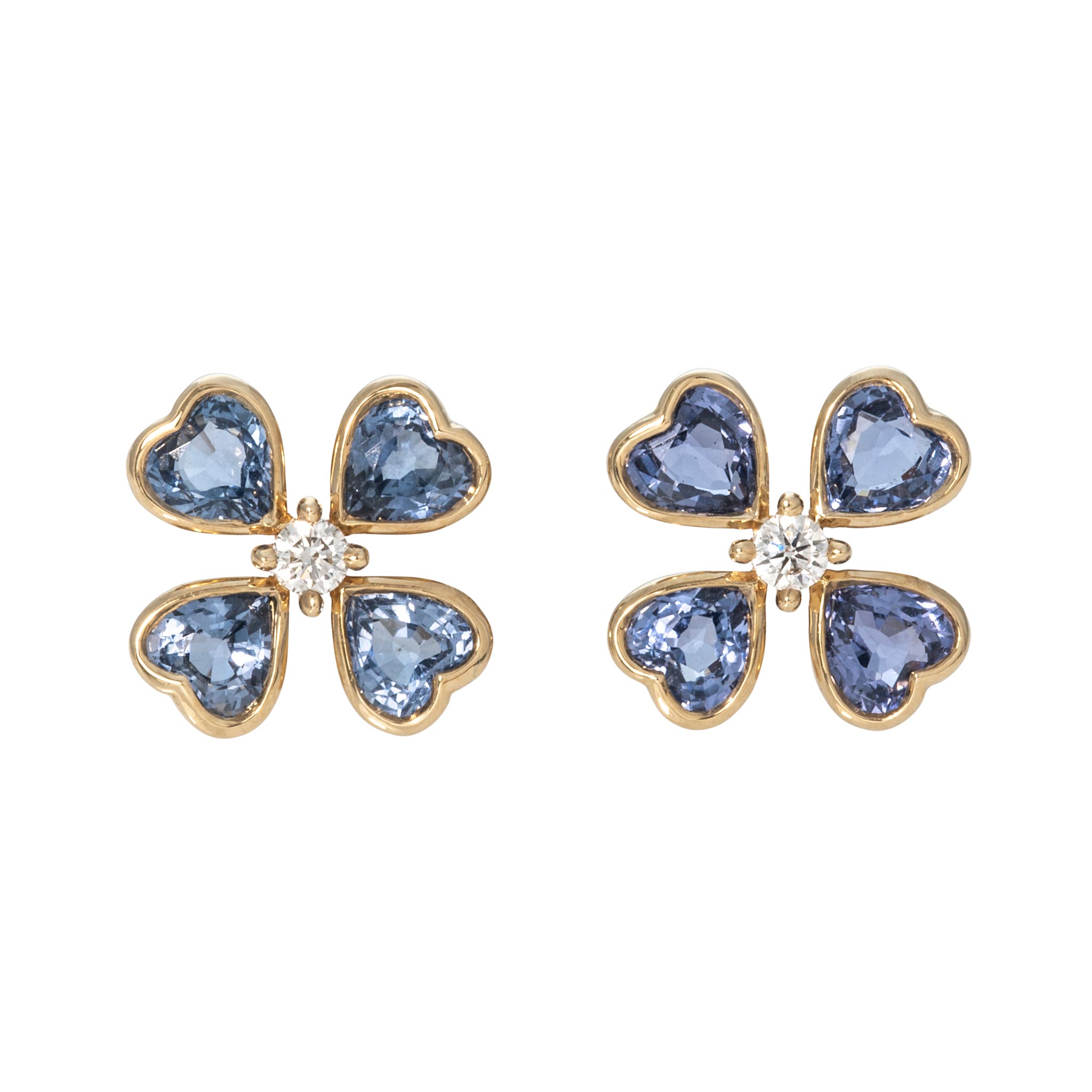 Blue Sapphire & Diamond 14K Gold Clover Stud Earrings