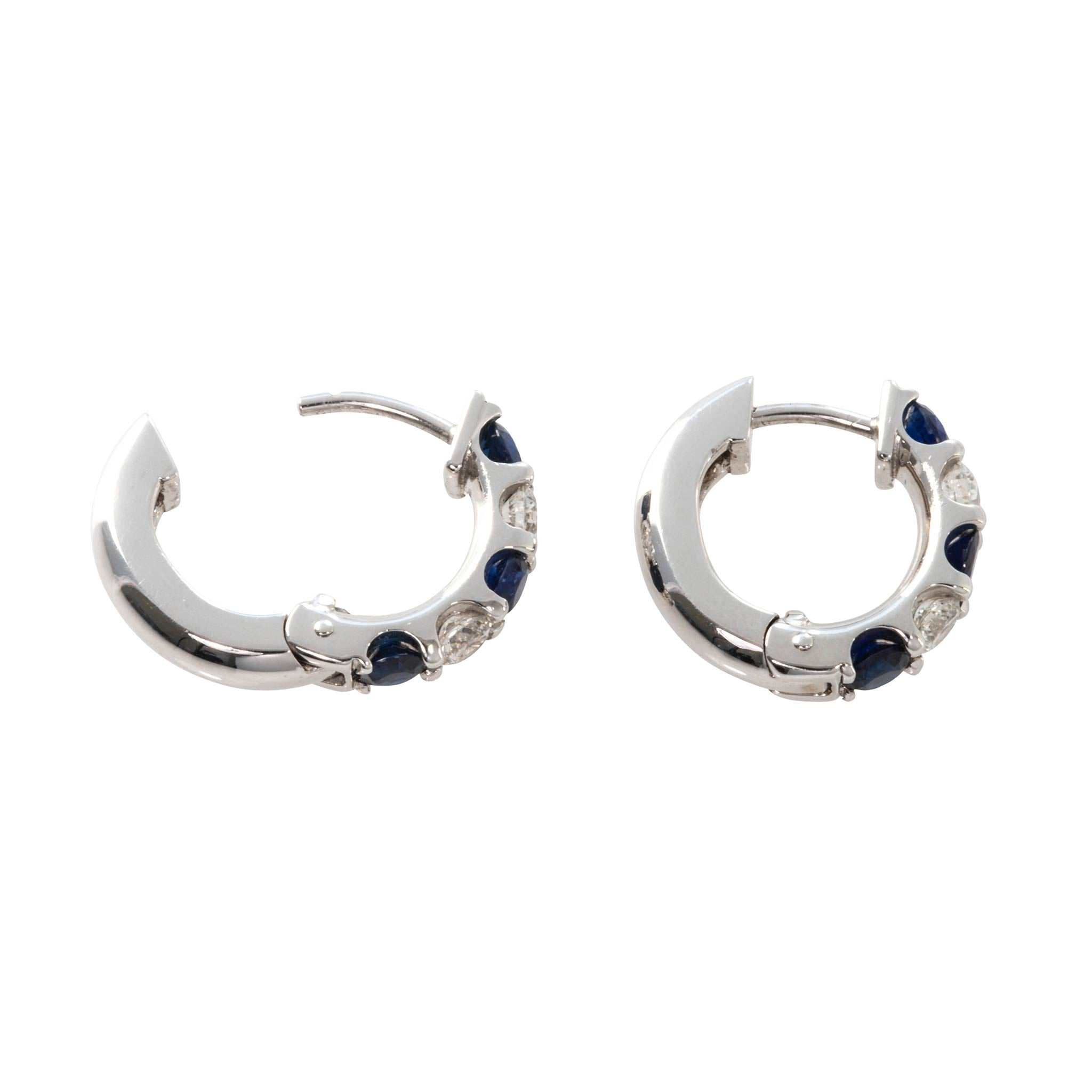 Sapphire & Diamond 14K White Gold Hoop Earrings