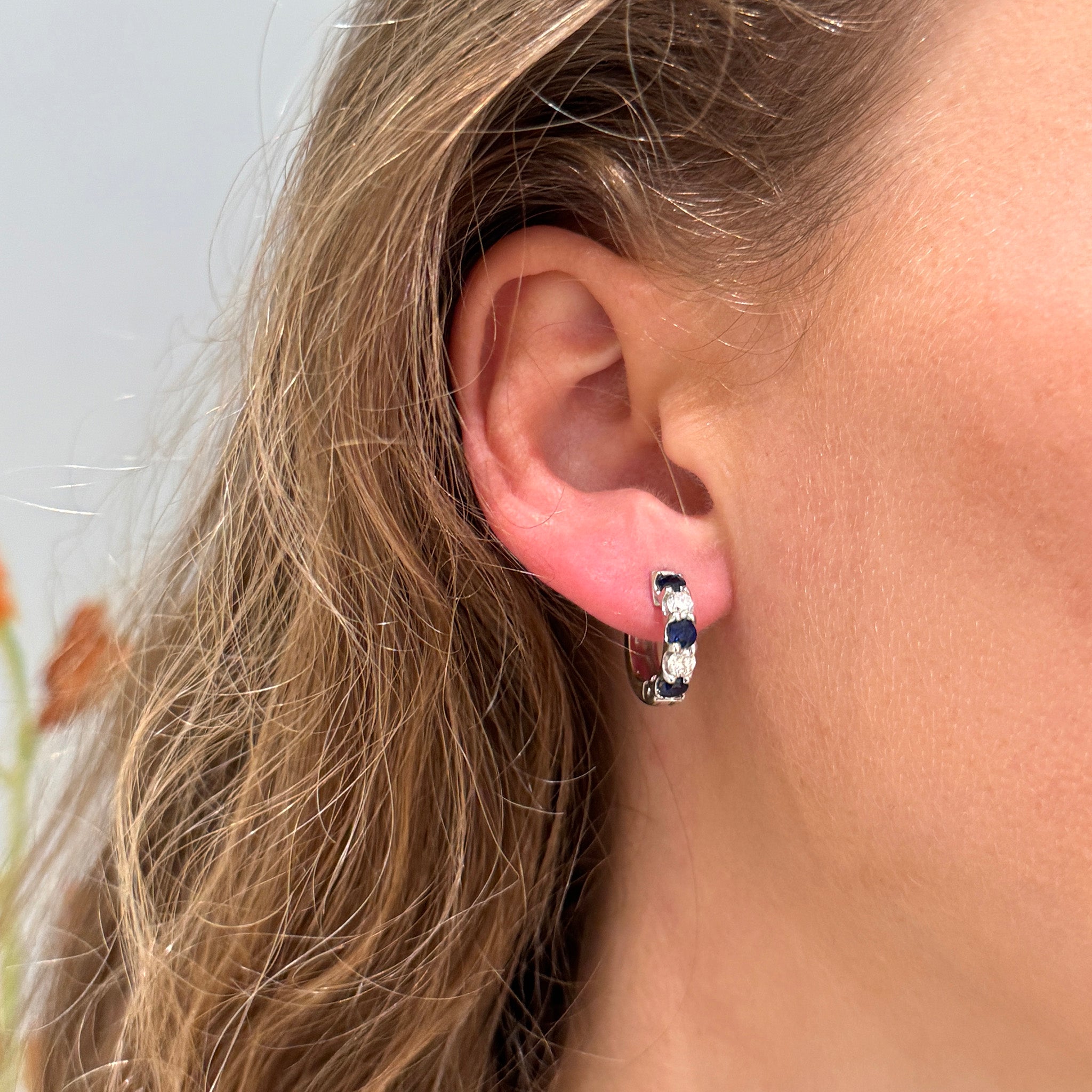 Sapphire & Diamond 14K White Gold Hoop Earrings