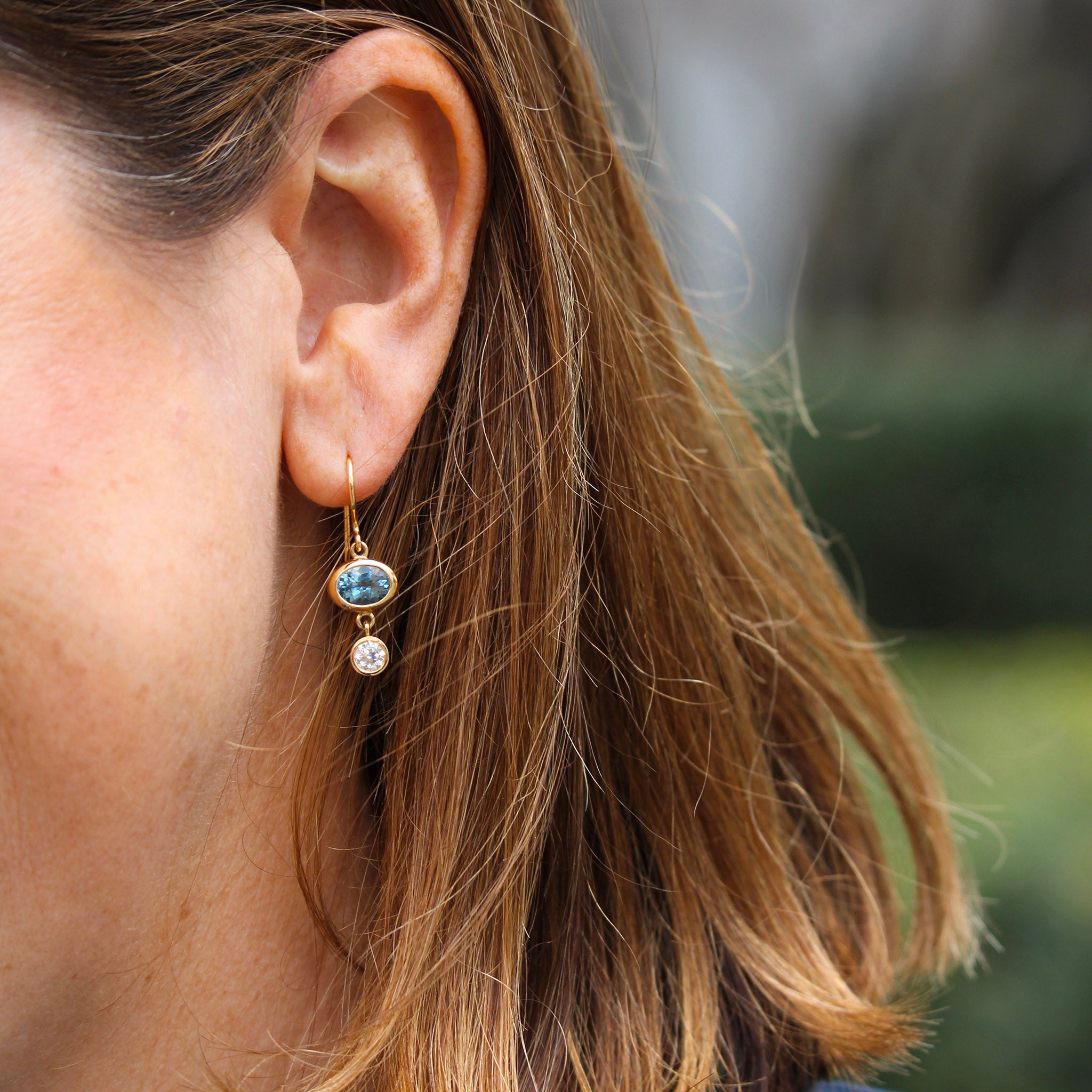 Single Stone Paloma Double Drop Earrings with Aquamarine