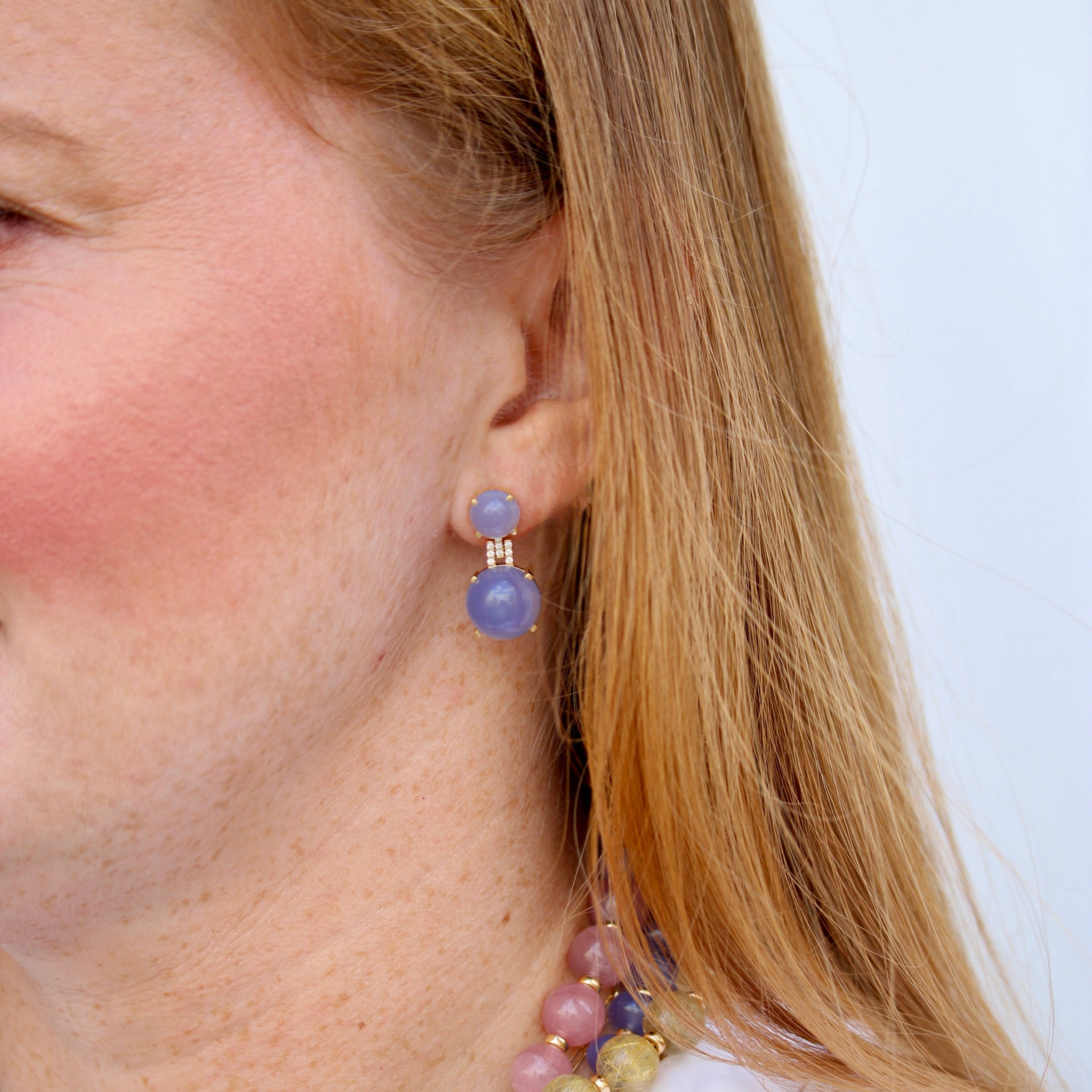 Goshwara Chalcedony & Diamond 18K Gold Double Drop Earrings