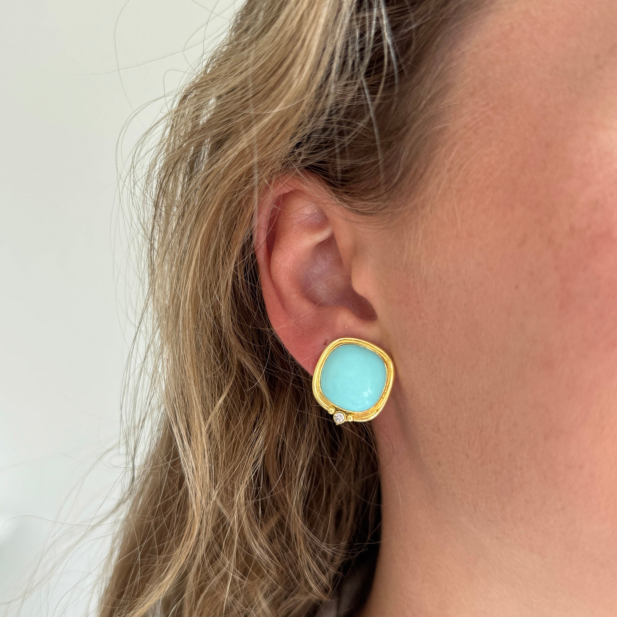 Mazza Turquoise & Diamond 14K Yellow Gold Clip Earrings