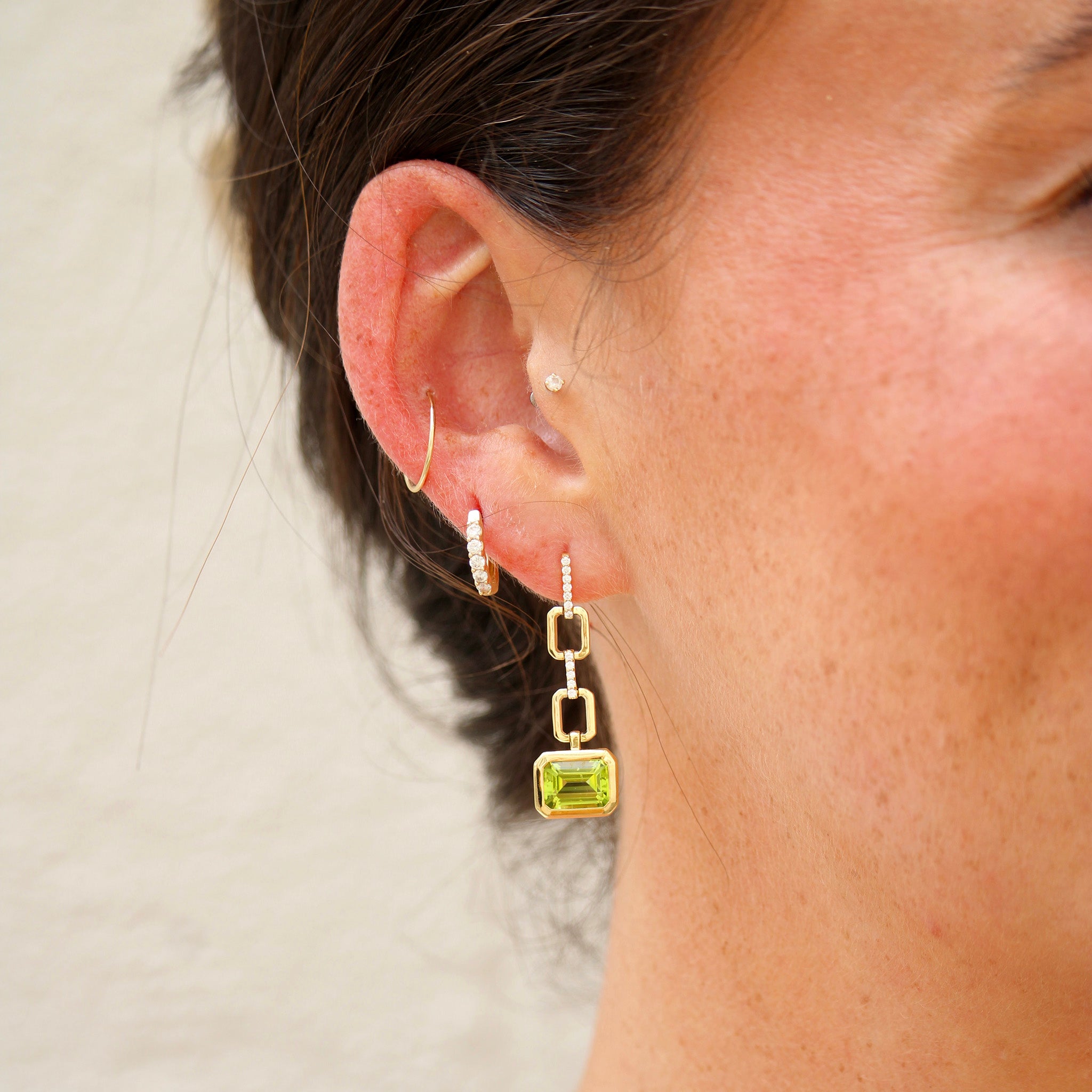 Peridot & Diamond 18K Yellow Gold Triple Drop Earrings