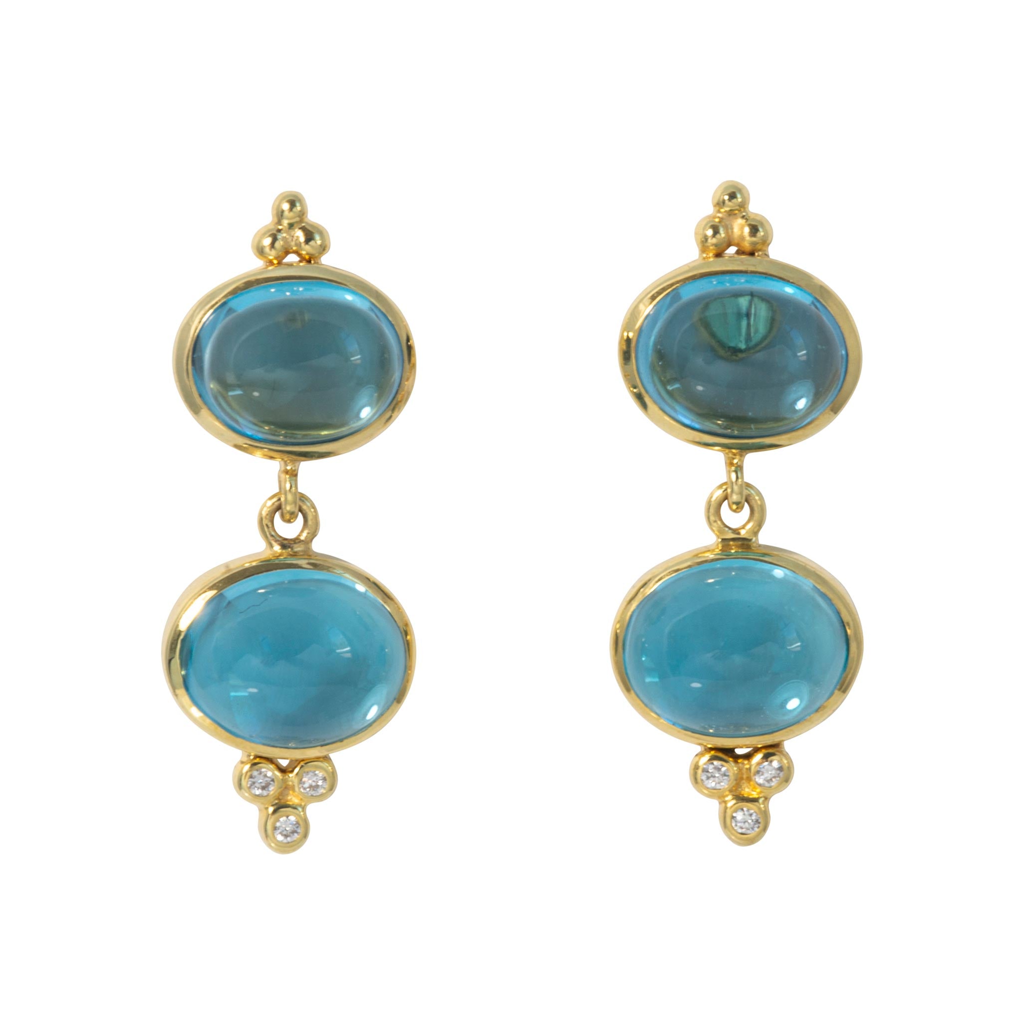 Mazza Blue Topaz Double Drop 14K Yellow Gold Earrings