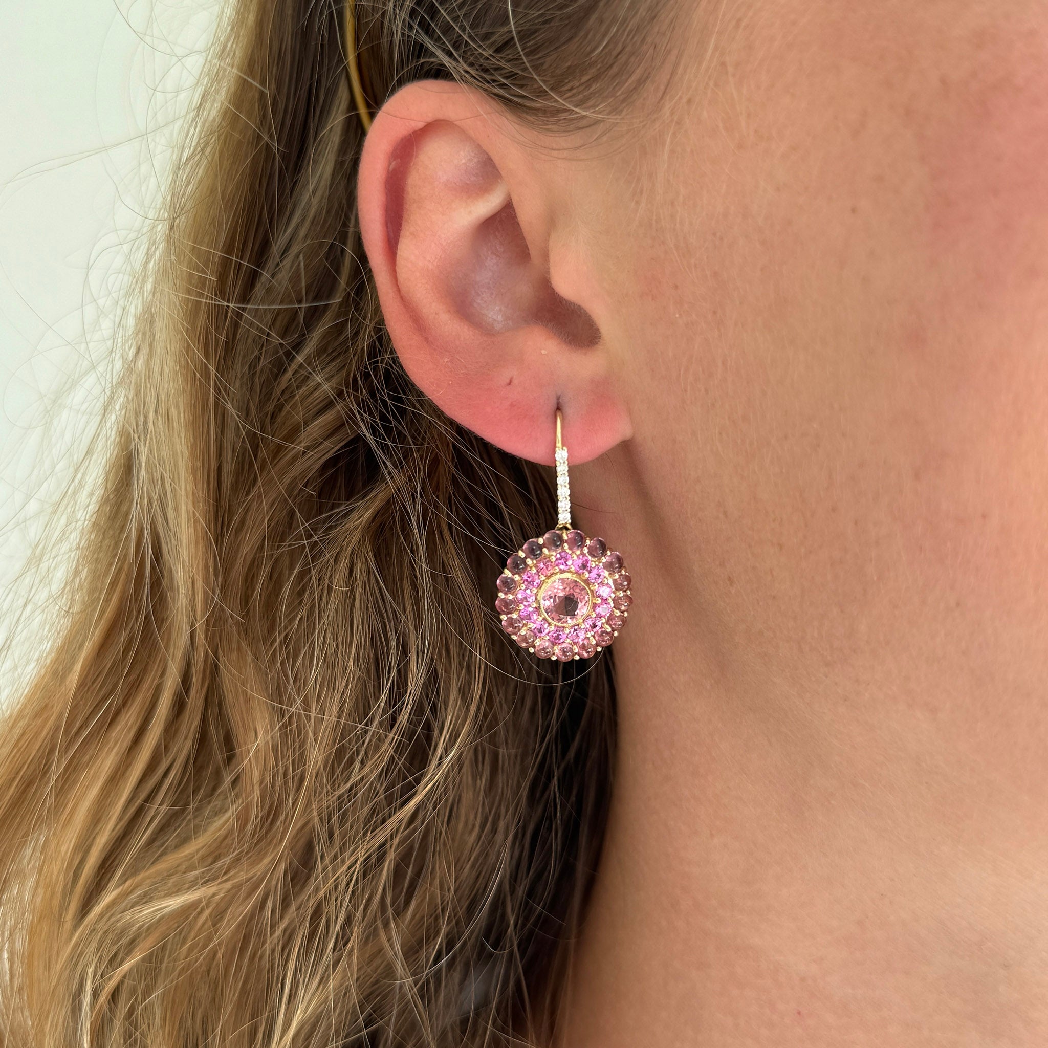 Pink Tourmaline & Pink Sapphire 14K Yellow Gold Drop Earrings