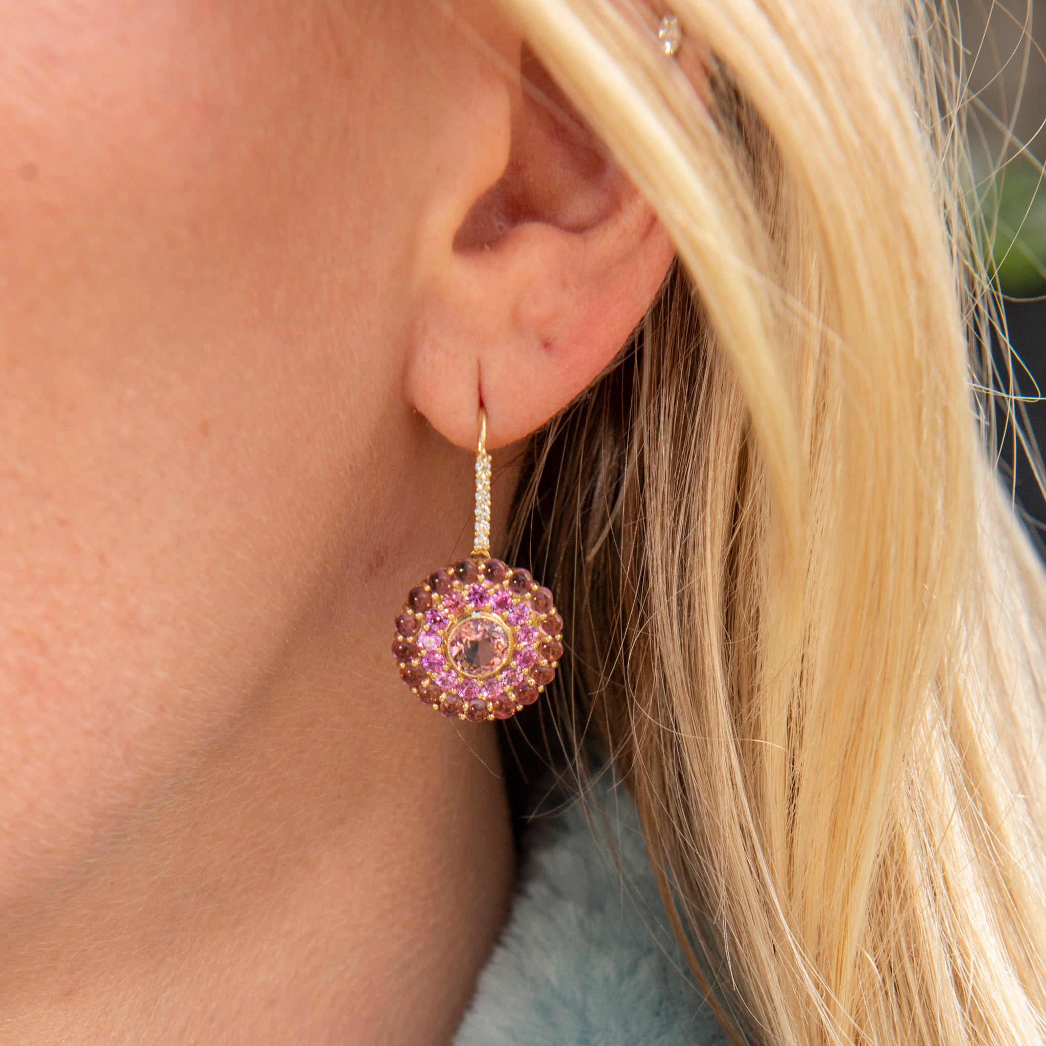 Pink Tourmaline & Pink Sapphire 14K Yellow Gold Drop Earrings