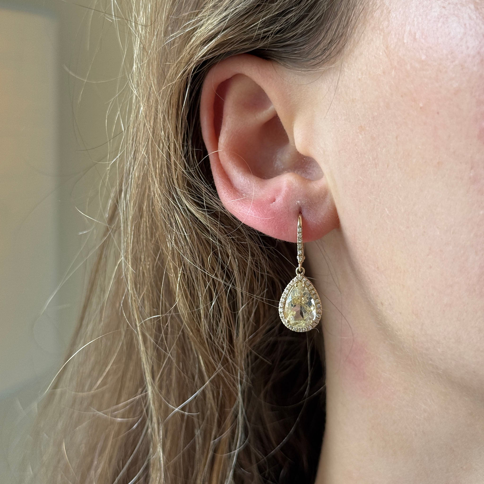 Rutilated Quartz & Diamond Pavé Drop 14K Yellow Gold Earrings