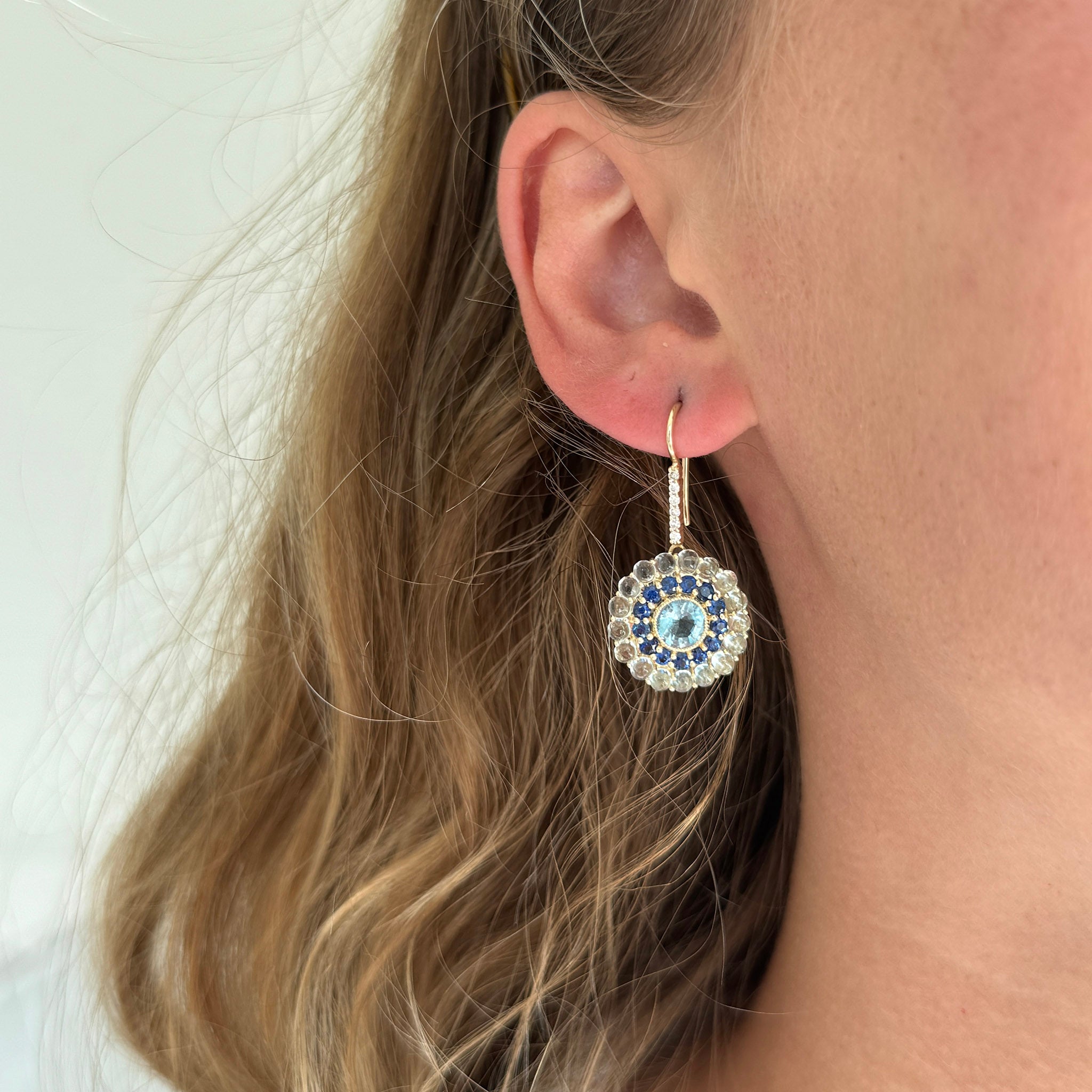 Aquamarine & Blue Sapphire 14K Yellow Gold Drop Earrings