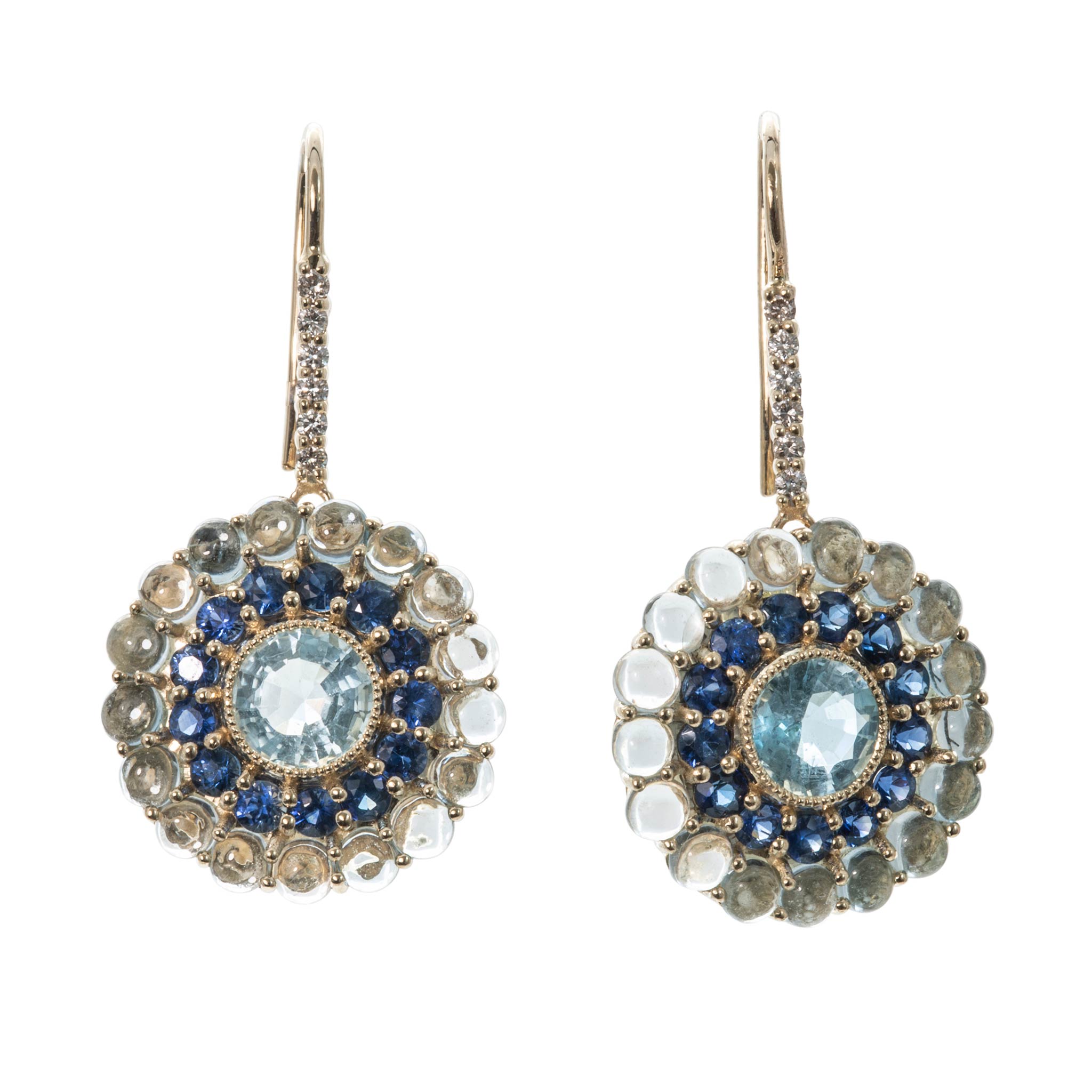 Aquamarine & Blue Sapphire 14K Yellow Gold Drop Earrings