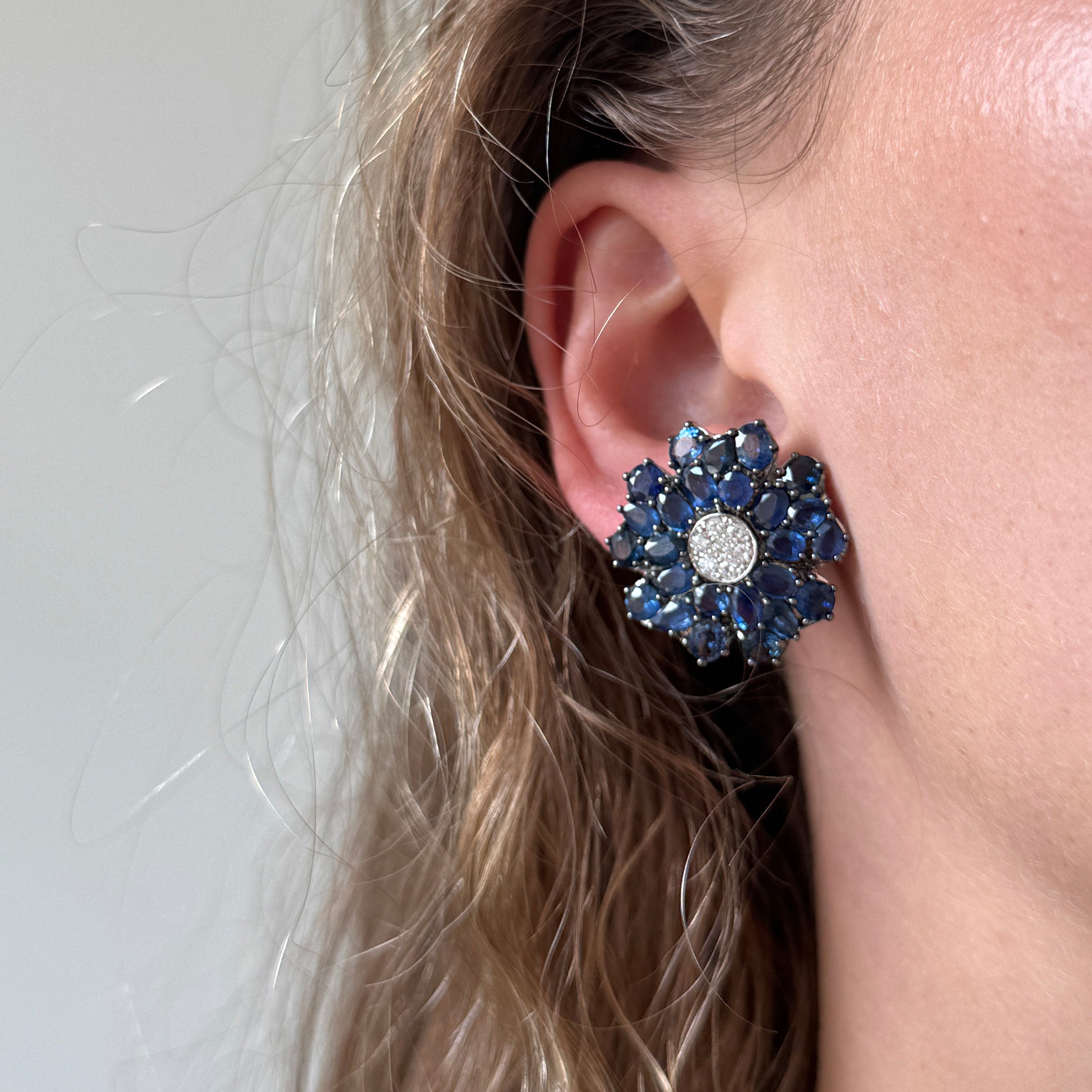 13ctw Sapphire & Diamond 14K Gold Floral Cluster Earrings