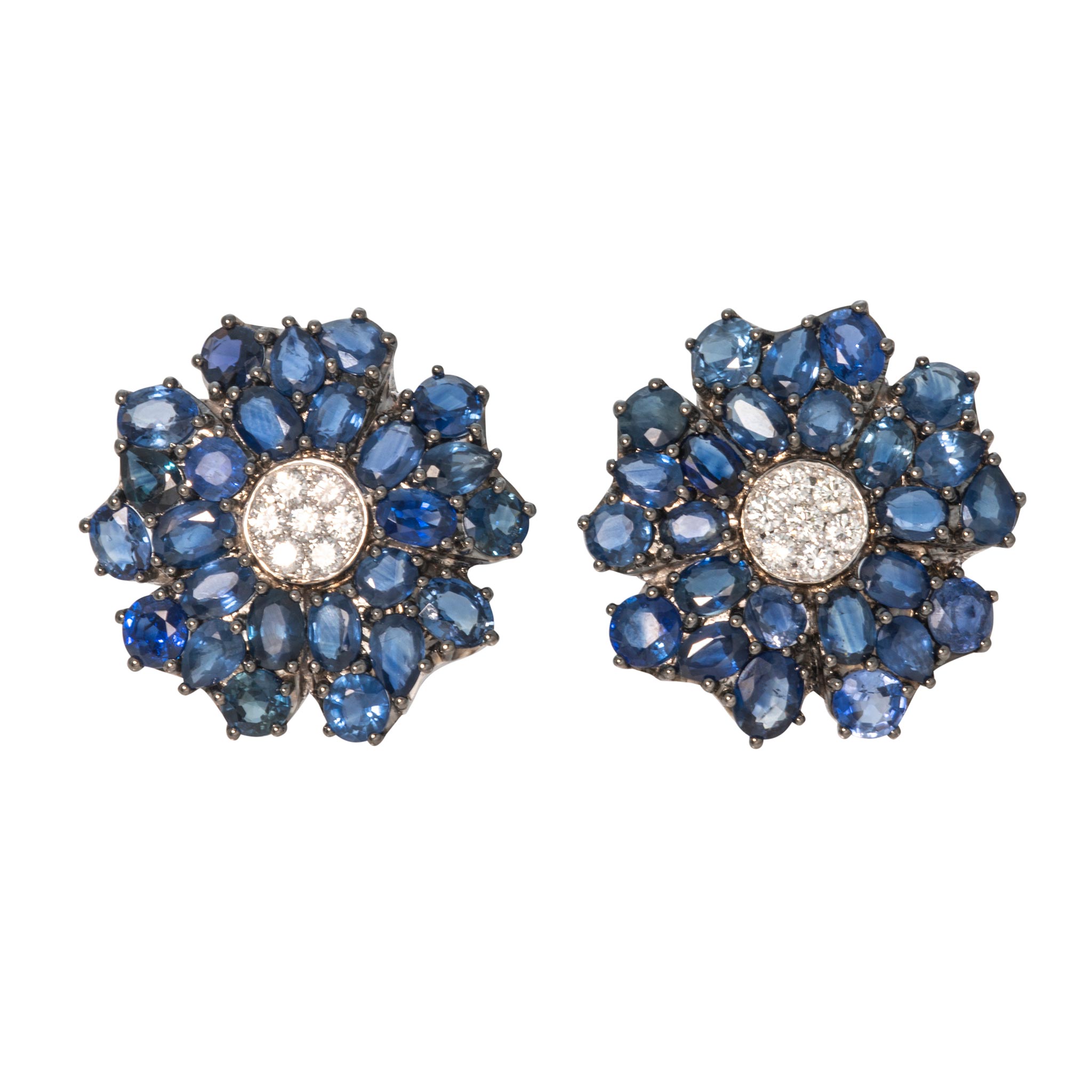 13ctw Sapphire & Diamond 14K Gold Floral Cluster Earrings