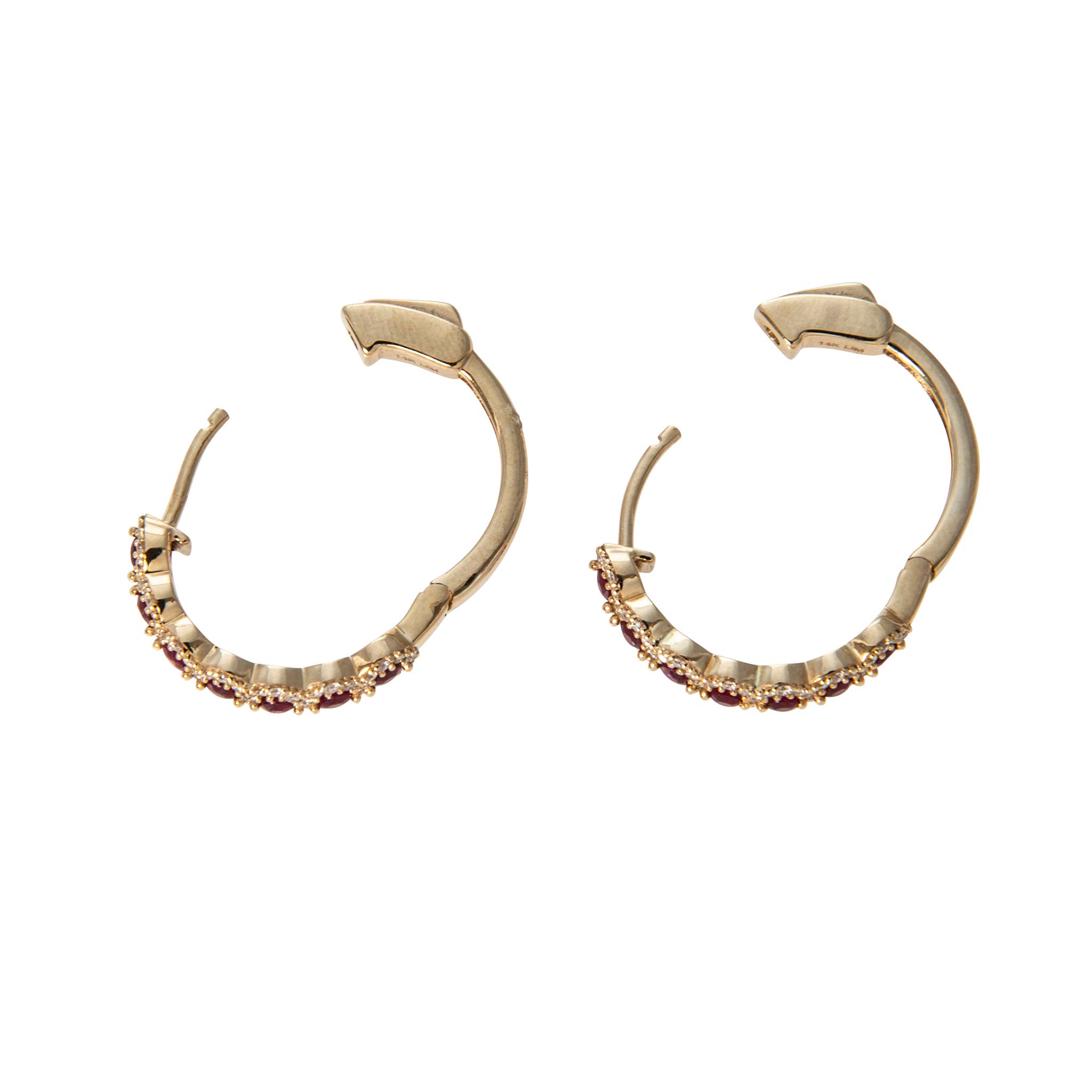 Ruby & Diamond Pavé Halo 14K Yellow Gold Hoop Earrings