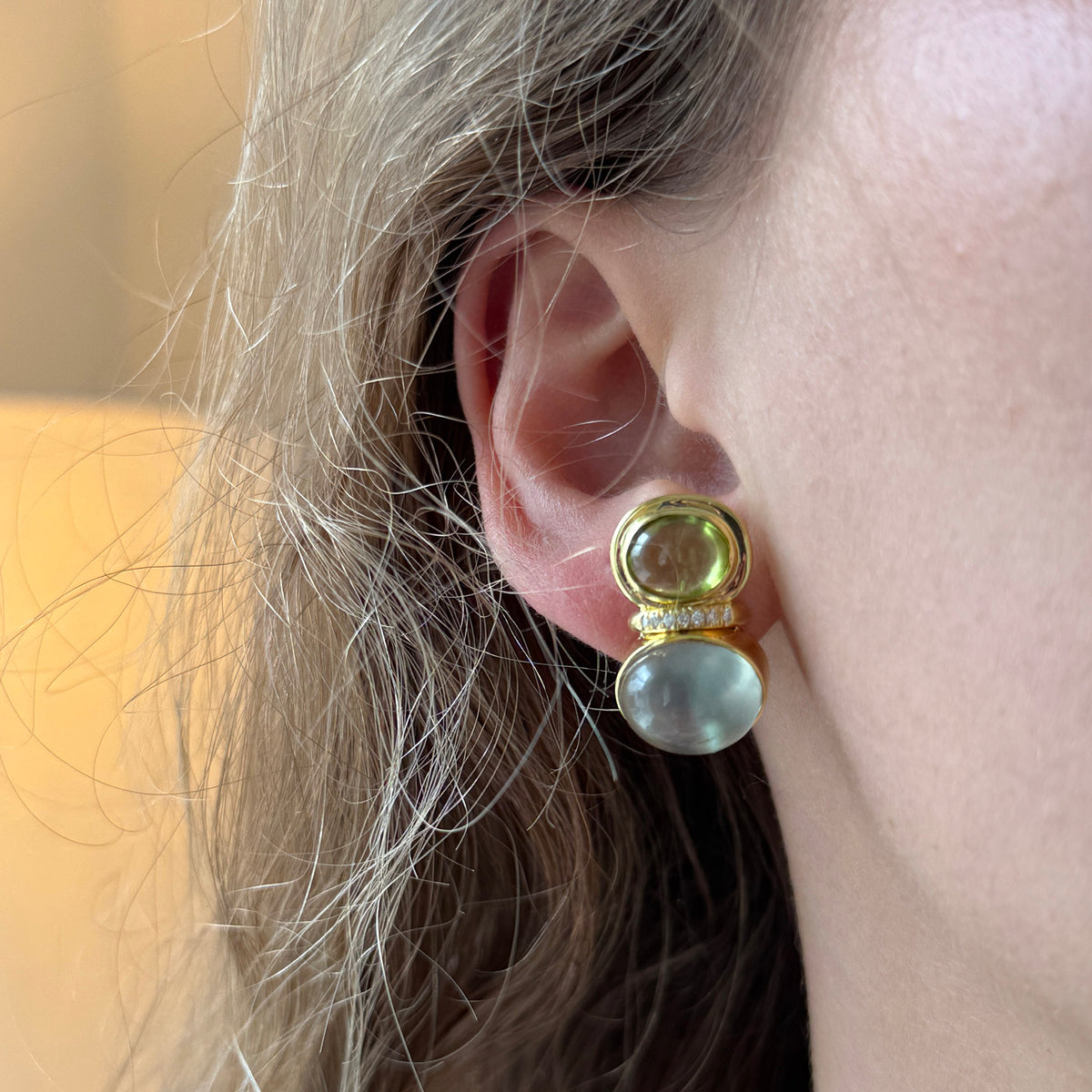 Mazza Cabochon Peridot & Green Amethyst 14K Yellow Gold Earrings