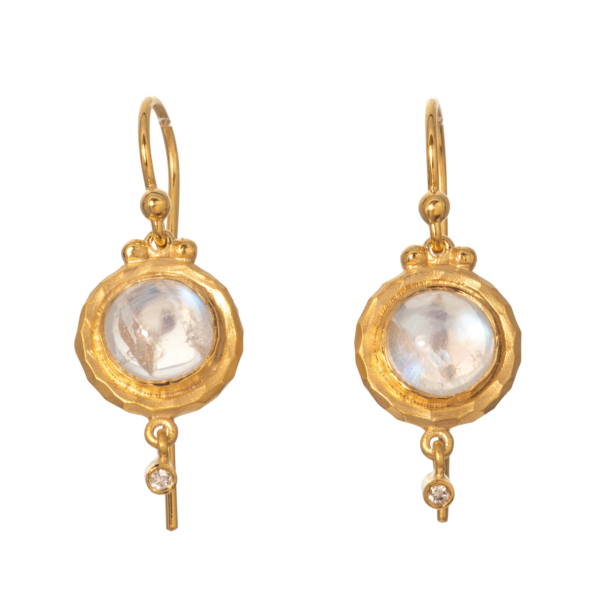 Round Cabochon Moonstone & Diamond 14K Yellow Gold Drop Earrings