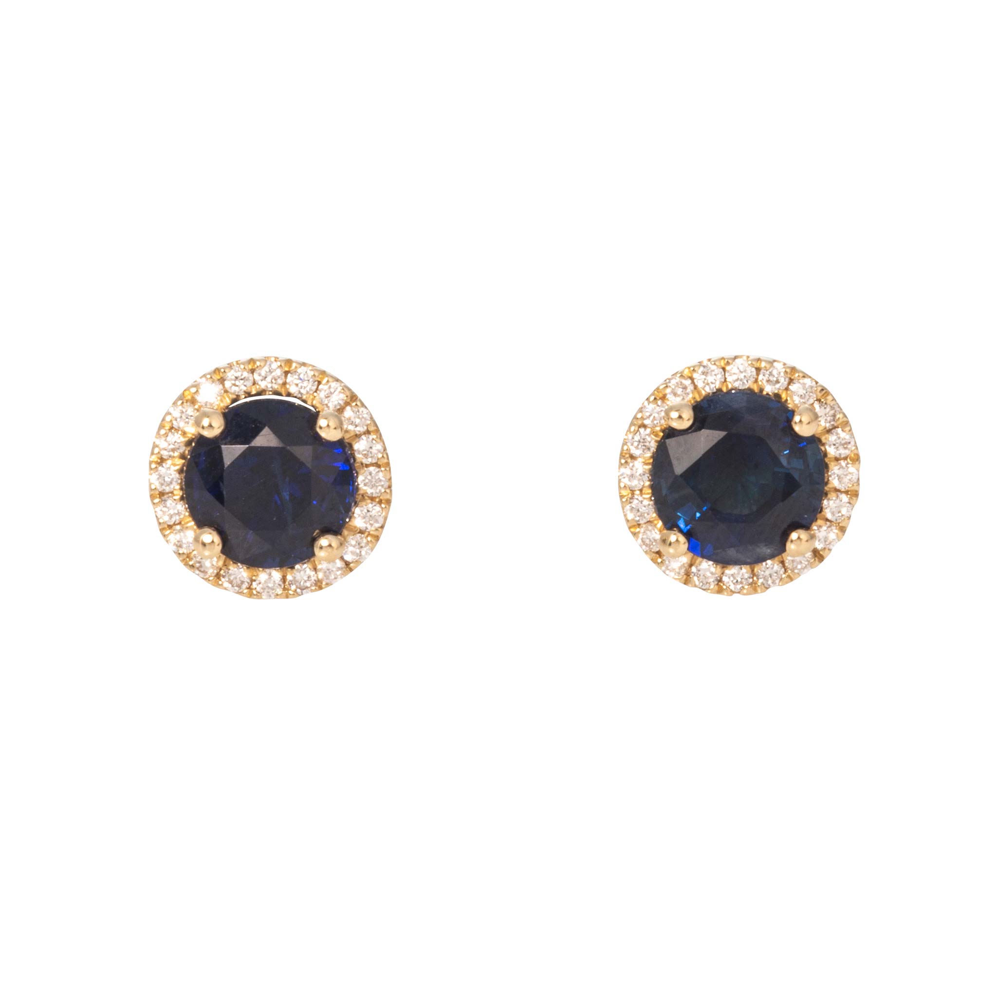 1ctw Round Sapphire & Diamond Halo 14K Yellow Gold Stud Earrings