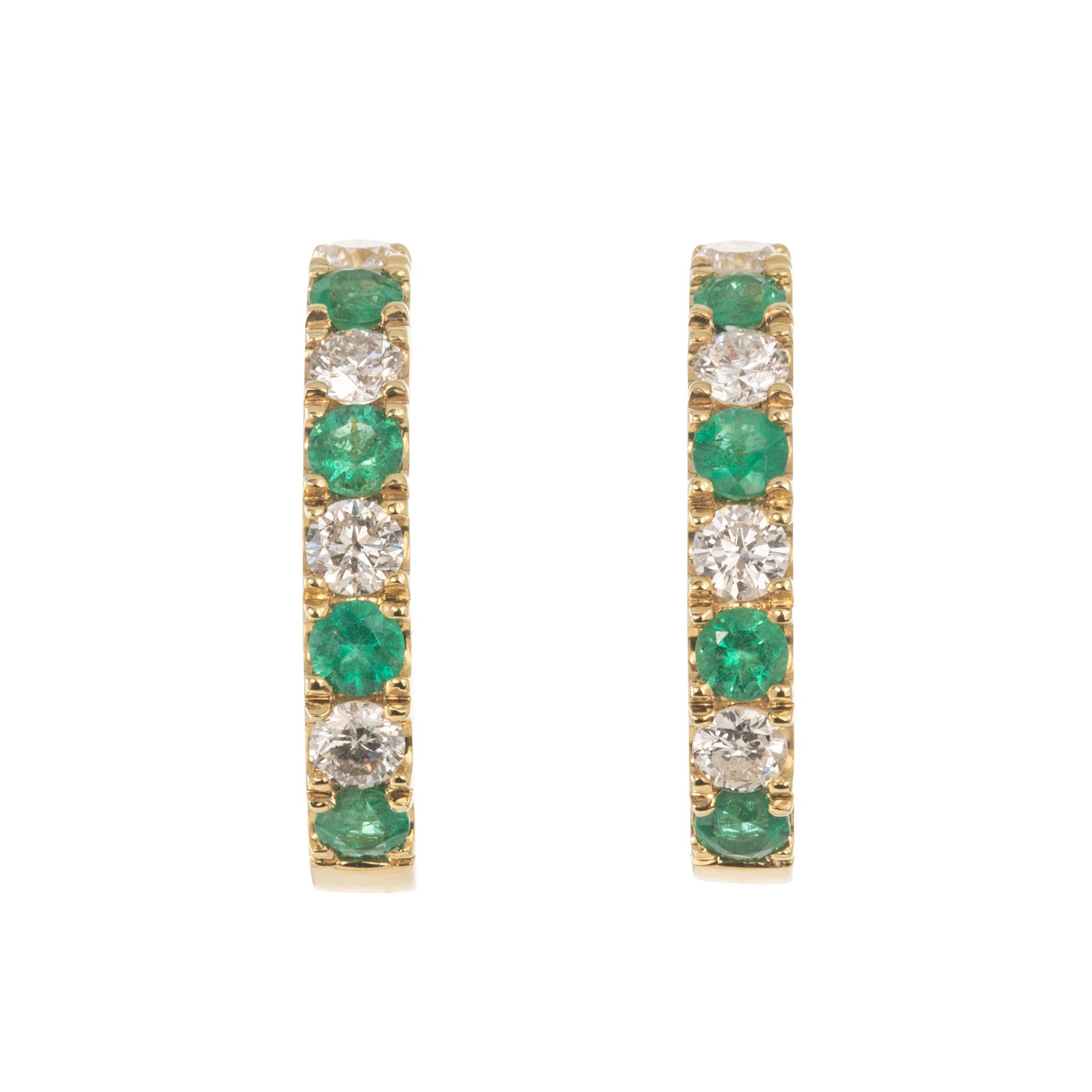 Emerald & Diamond 14K Yellow Gold Oval Hoop Earrings