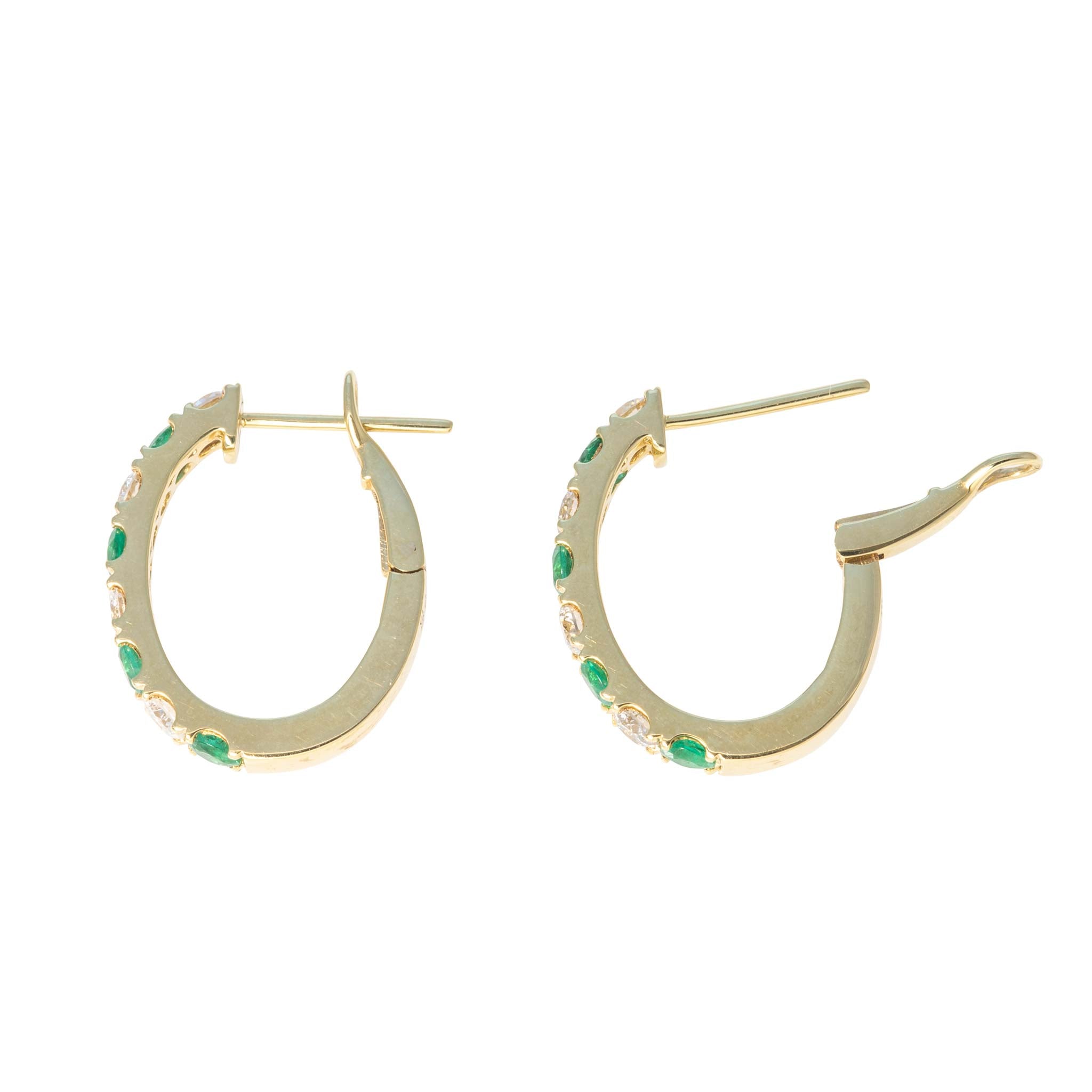 Emerald & Diamond 14K Yellow Gold Oval Hoop Earrings