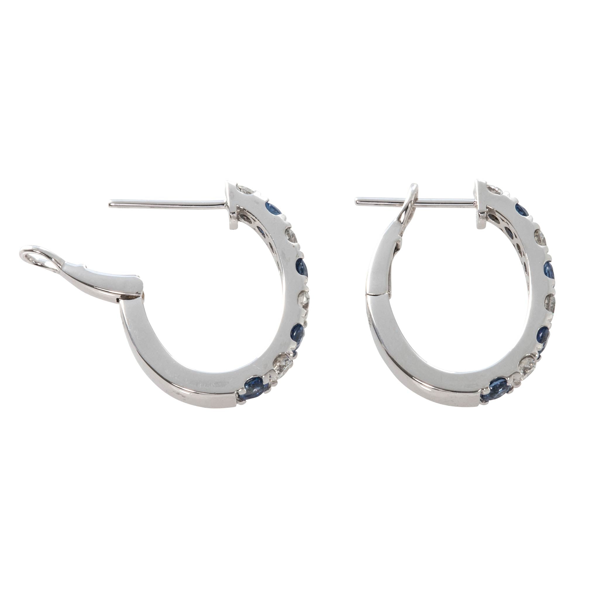 Sapphire & Diamond 14K White Gold Oval Hoop Earrings