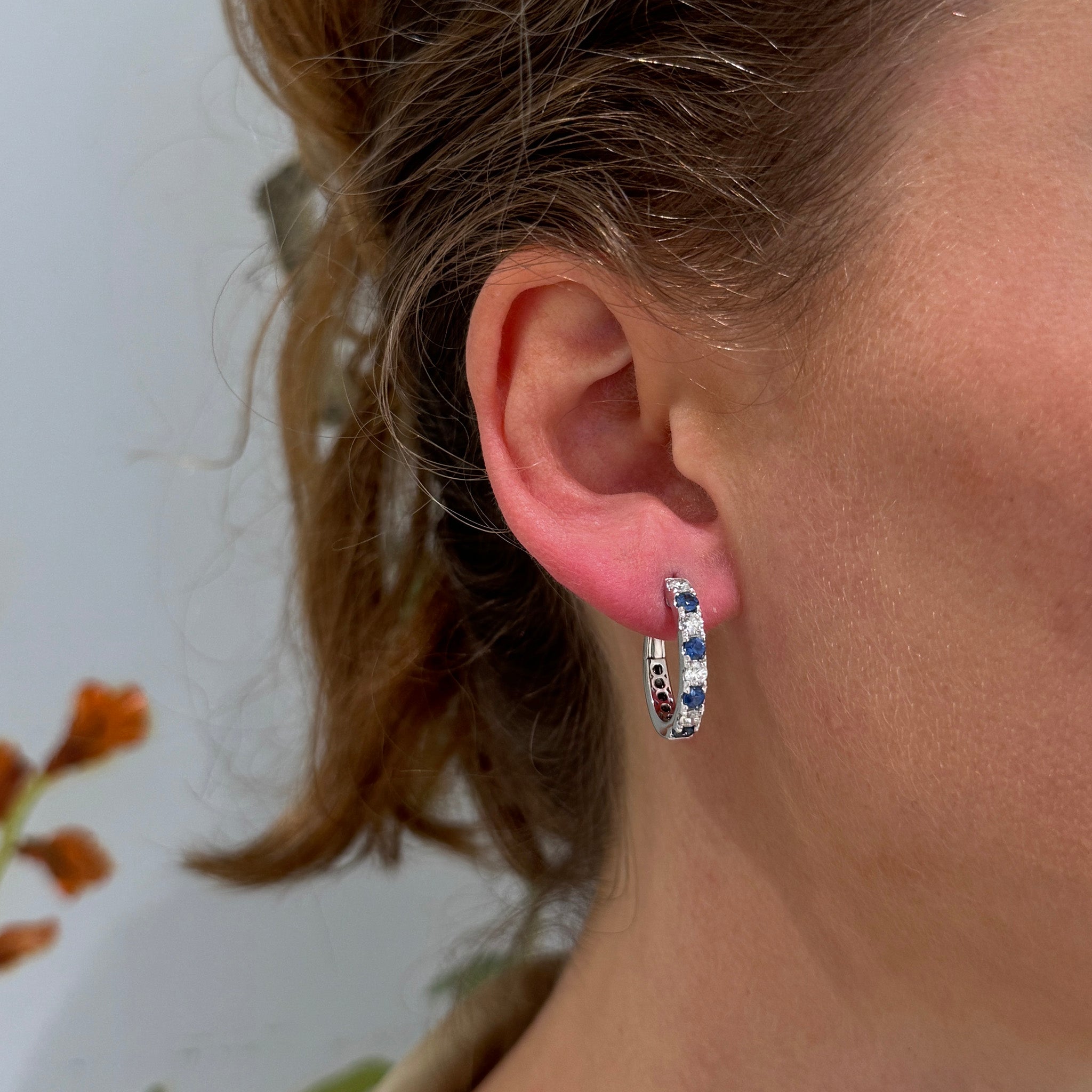 Sapphire & Diamond 14K White Gold Oval Hoop Earrings