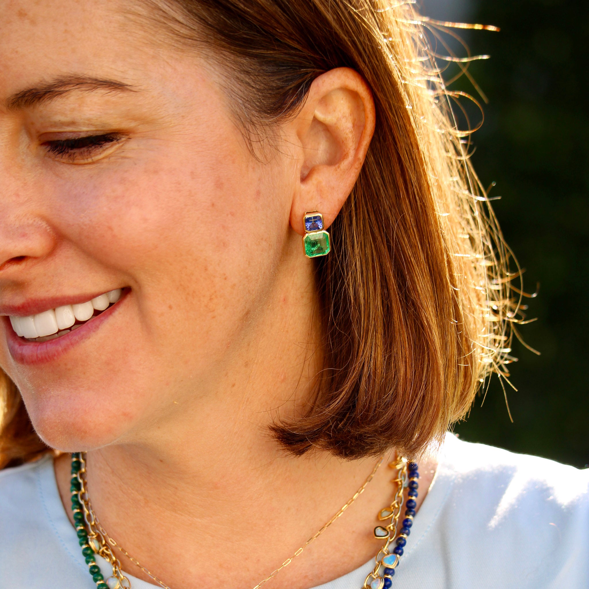 Goshwara Emerald & Tanzanite Bezel-Set 18K Gold Earrings