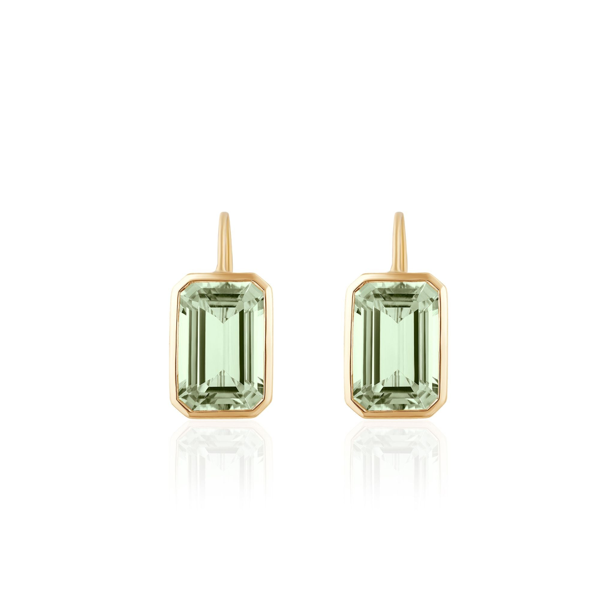 Goshwara Emerald-Cut Prasiolite Bezel-Set 18K Gold Earrings