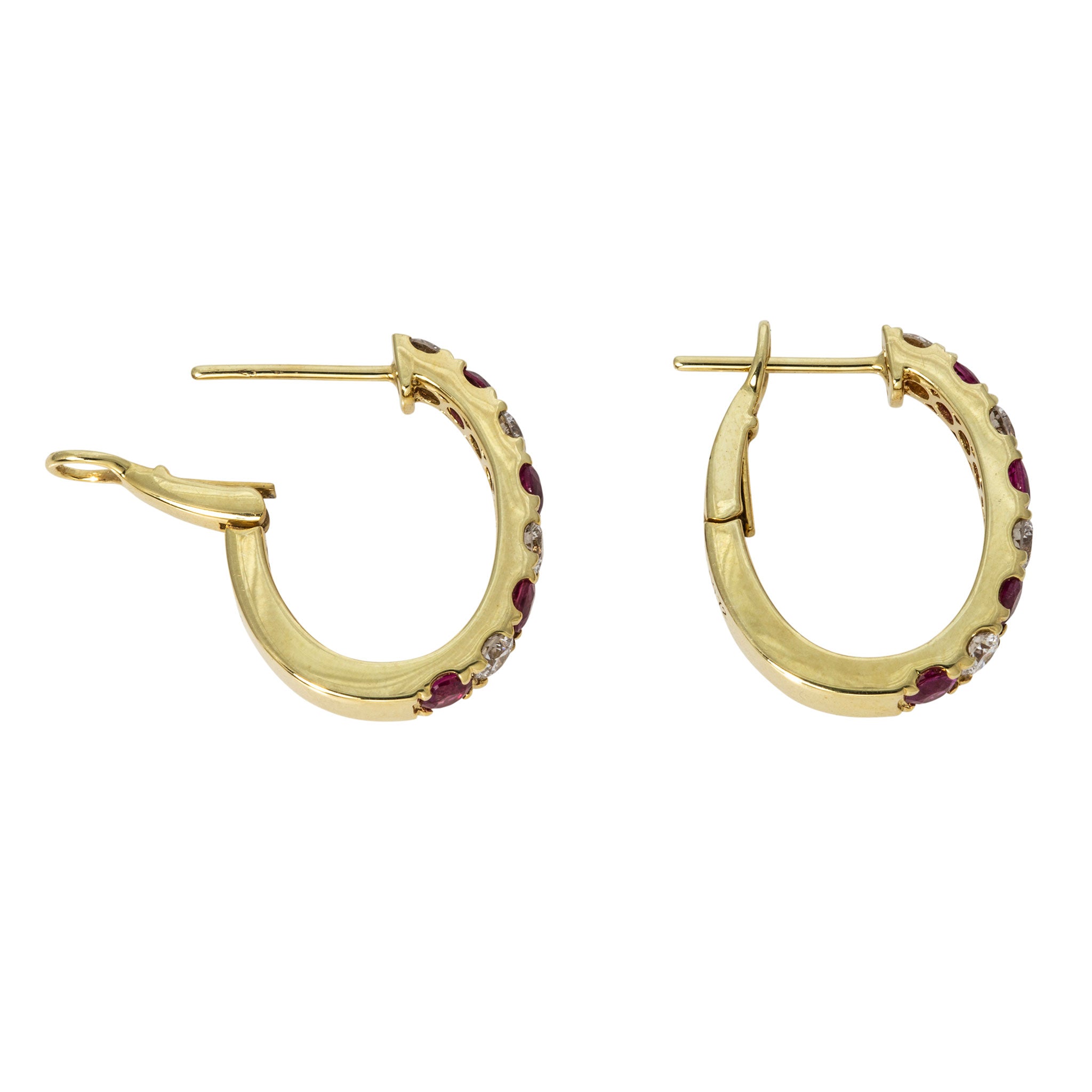 Ruby & Diamond 18K Yellow Gold Oval Hoop Earrings