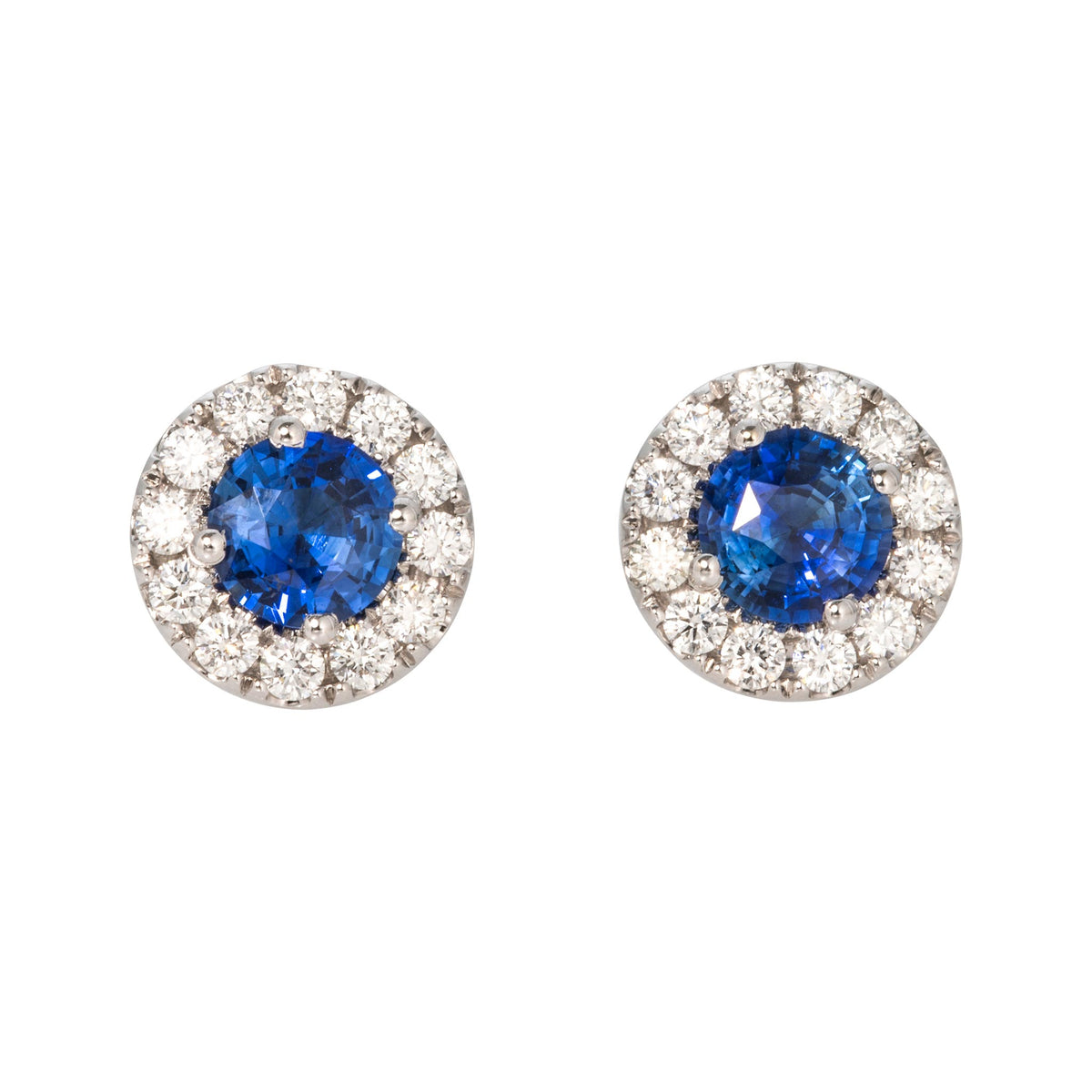 2.43ct Round Sapphire & Diamond Cluster 18K Gold Stud Earrings