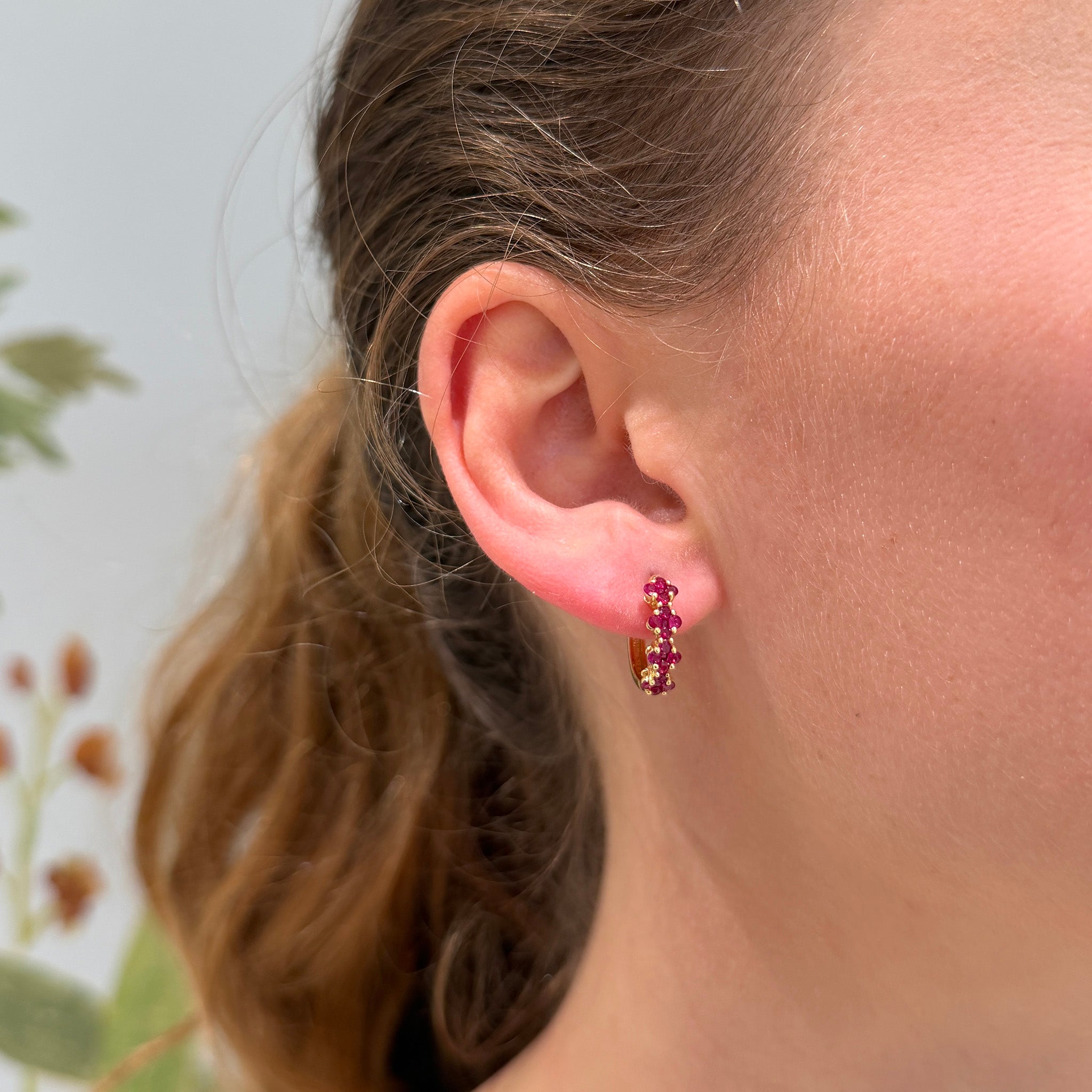 Ruby 18K Yellow Gold Huggie Earrings